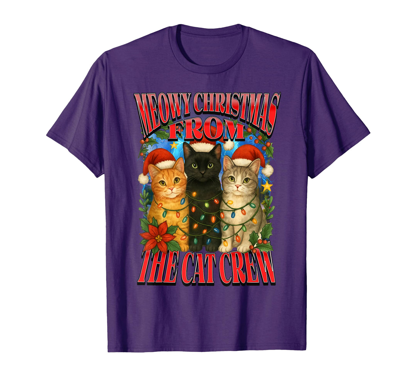 Santa Meowy Christmas from The Cat Crew Funny Bootleg Ugly T-Shirt