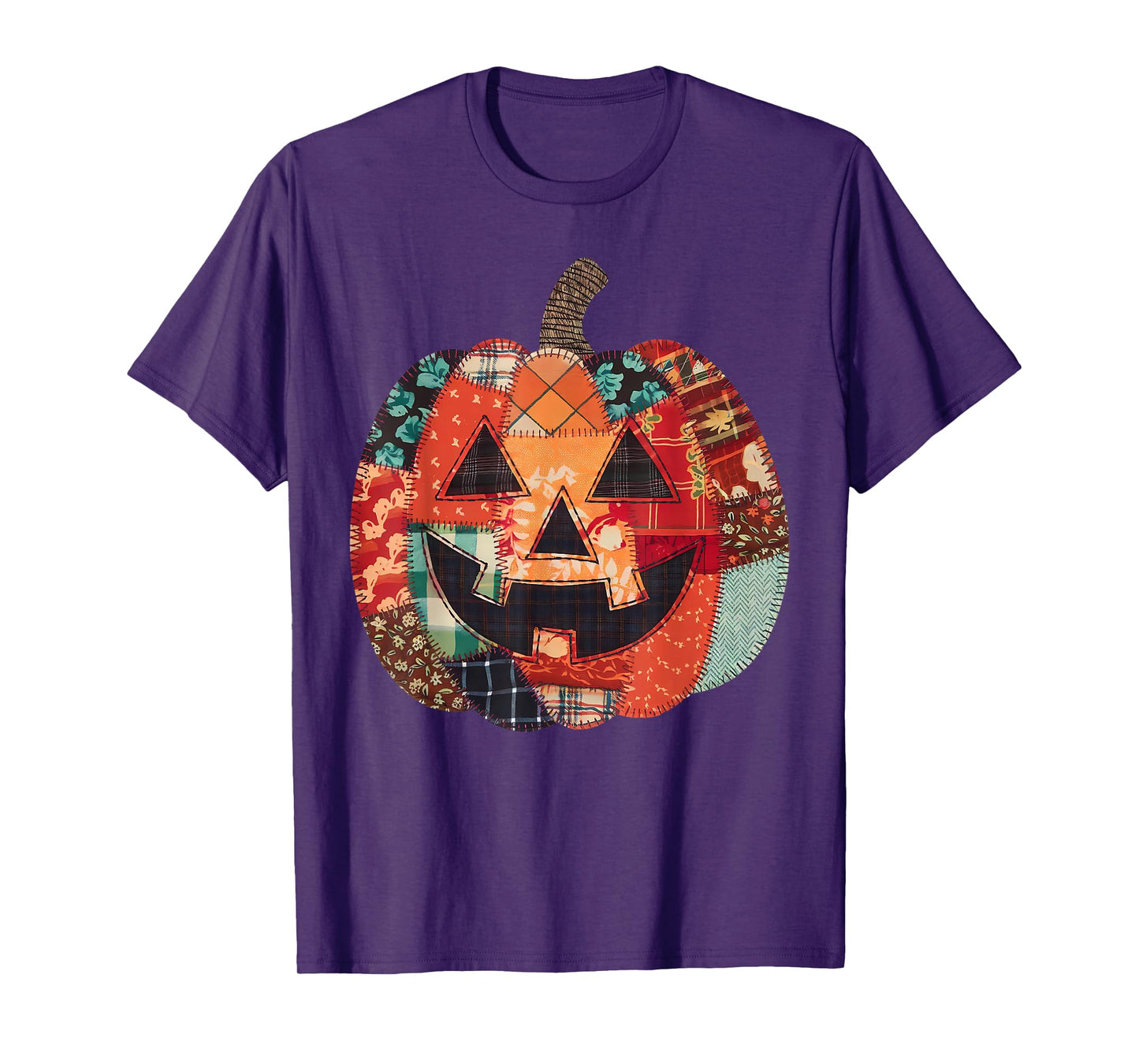 Preppy Floral Patchwork Pumpkin Autumn Fall Vibes Halloween T-Shirt