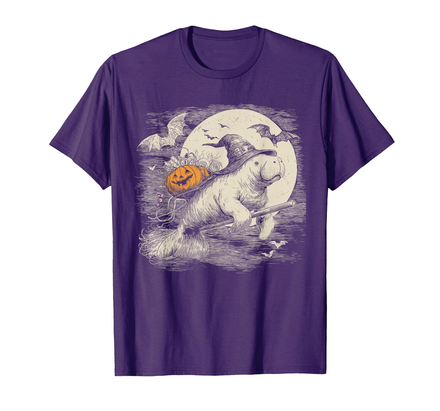 Manatee Witch Hat Pumpkin Halloween Costume Men Women Kids T-Shirt