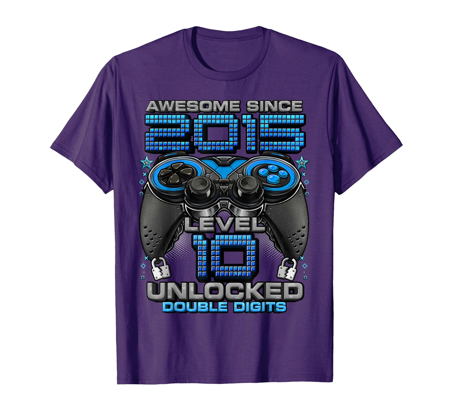 Level 10 Unlocked Awesome Since 2015 10th Birthday Gaming T-Shirt