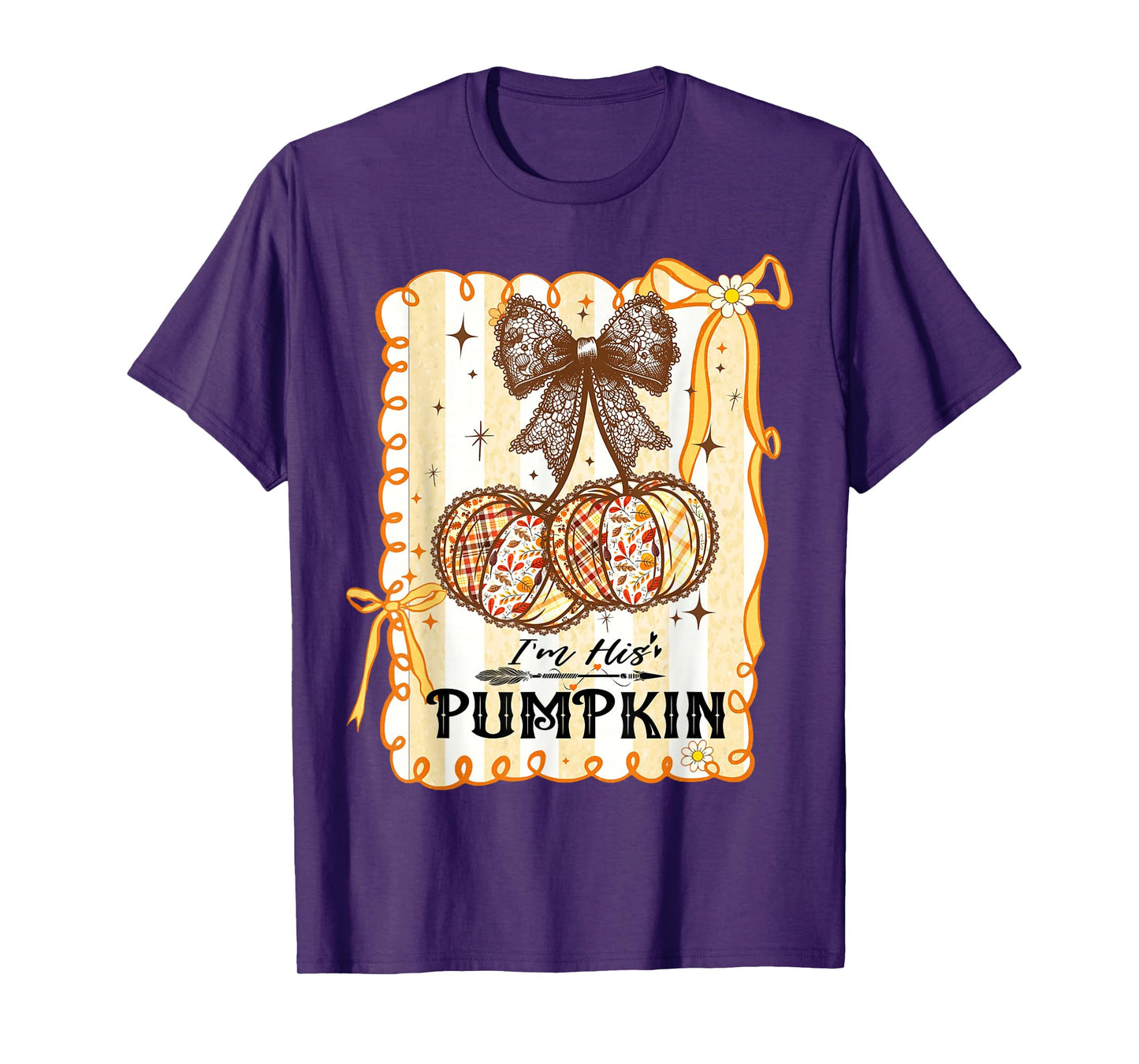 I'm His Pumpkin Thanksgiving Couple Coquette Bow Fall Season T-Shirt