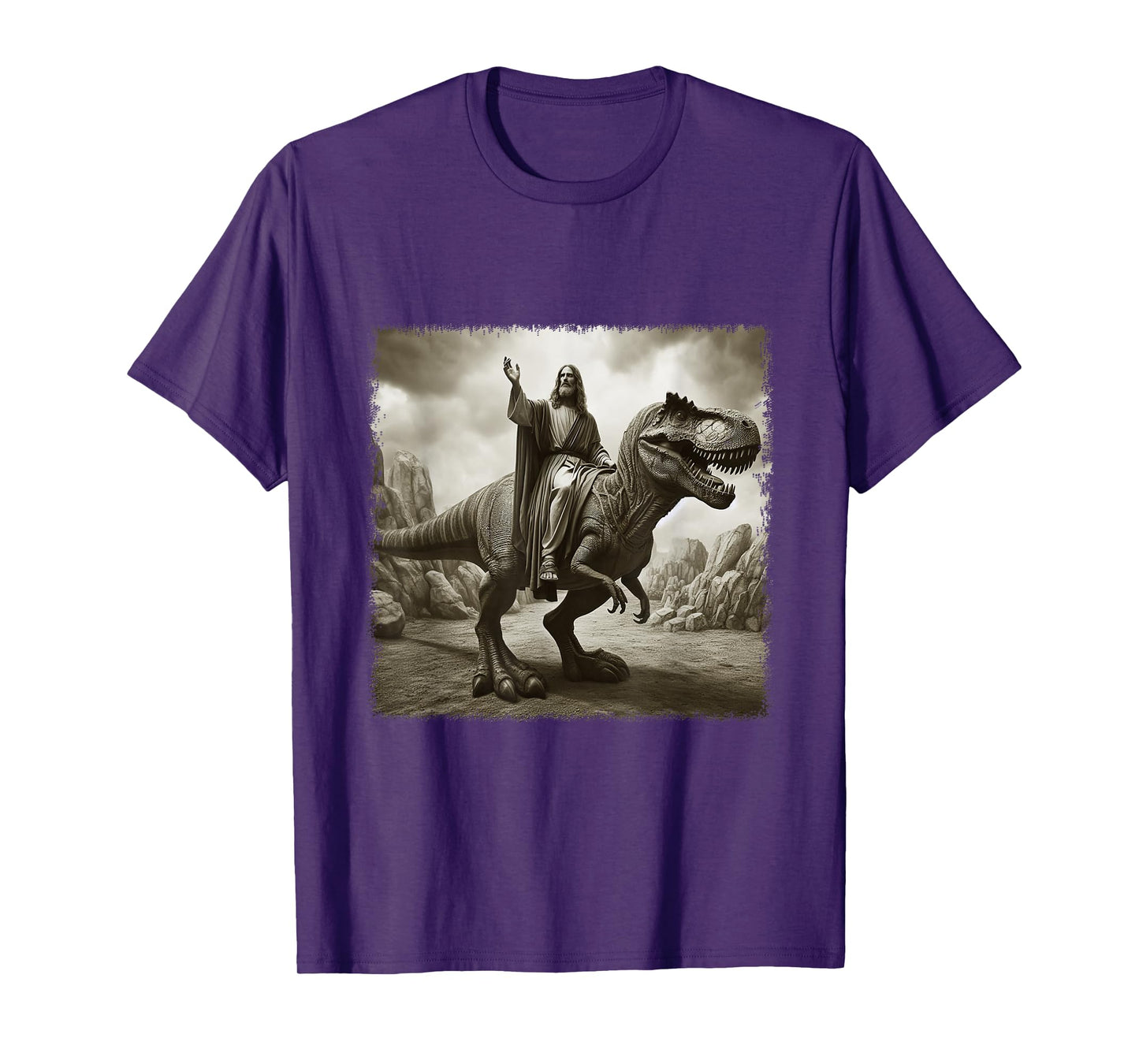 Vintage Jesus Riding T Rex Dinosaur Believers Christian T-Shirt