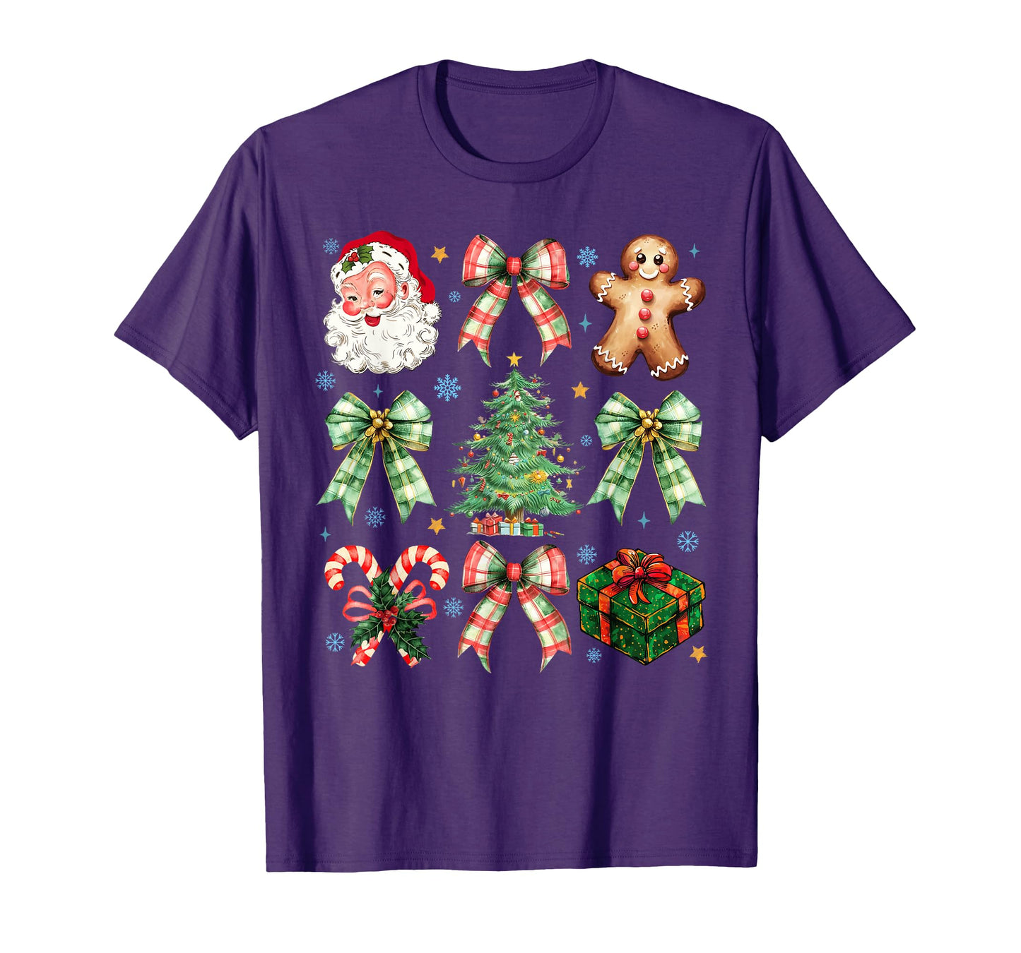 Gingerbread Santa Coquette Bow Christmas Tree Girl Women Kid T-Shirt