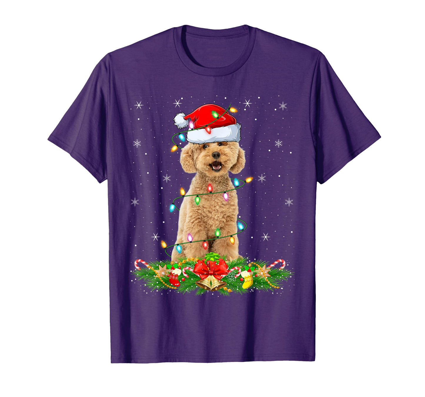 Maltipoo Dog Christmas Lights Funny Santa Hat Xmas T-Shirt