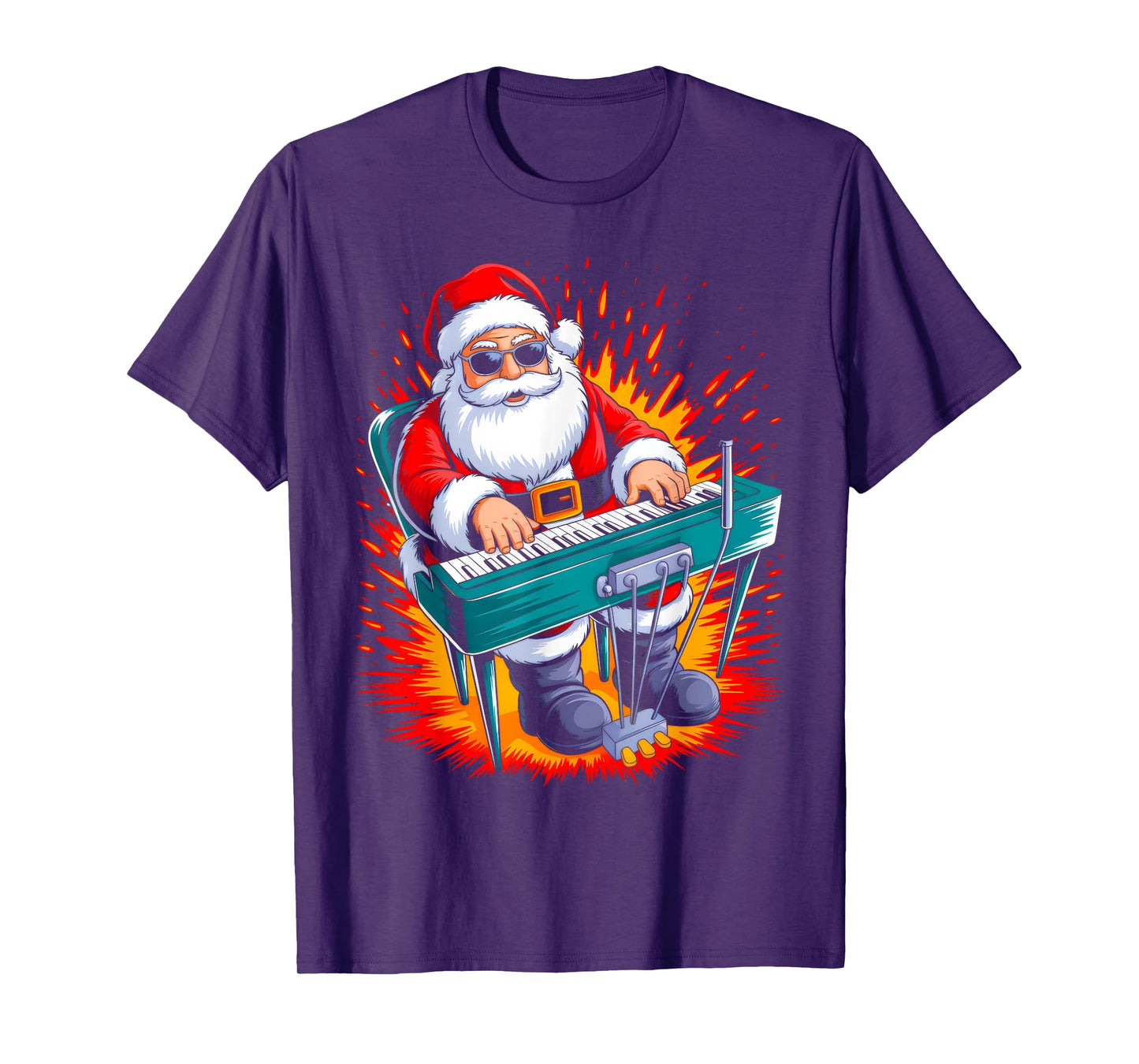 Piano Santa Playing Drums Funny Christmas Music Lover Boys T-Shirt
