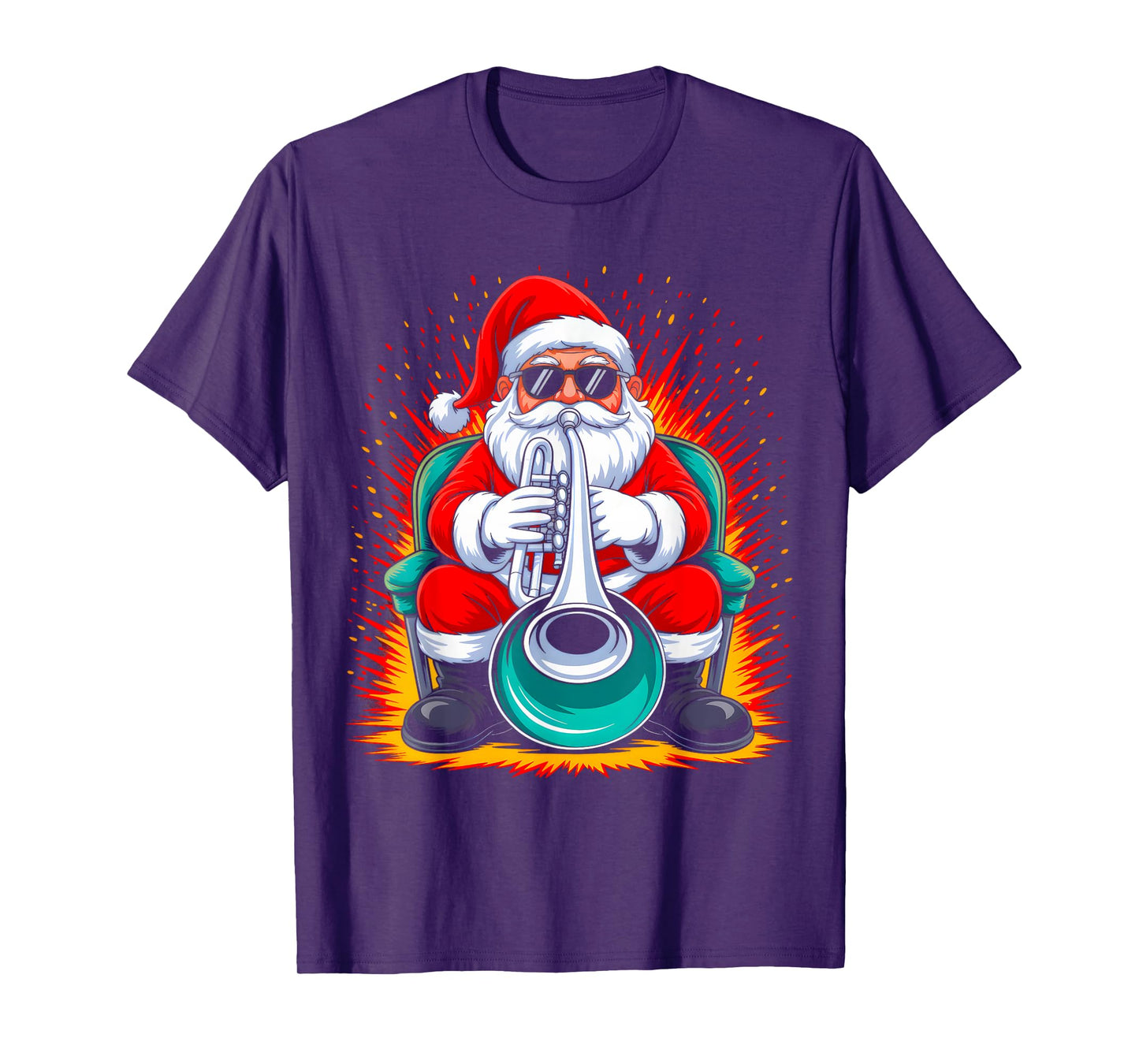 Tumpet Santa Playing Drums Funny Christmas Music Lover Boys T-Shirt