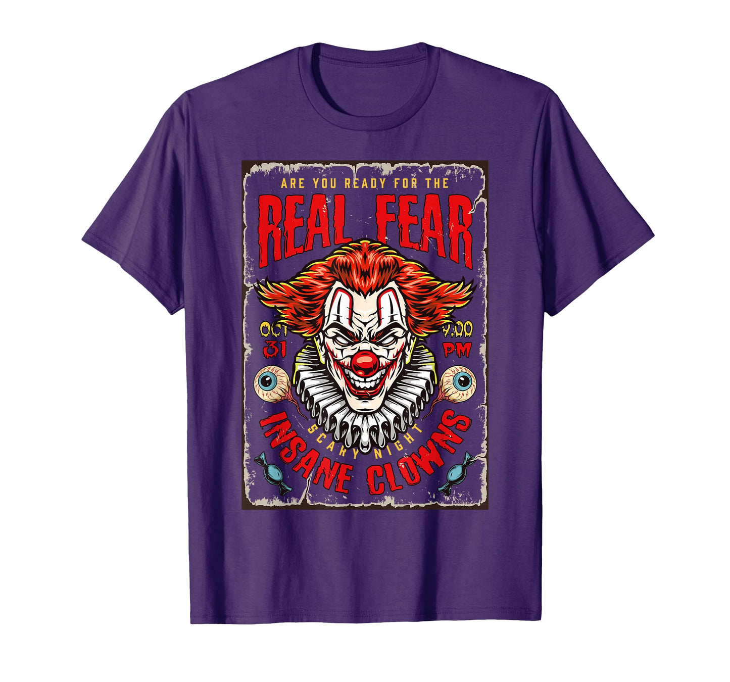 Horror Night Halloween Party Scary Clown Poster Tee Vintage T-Shirt