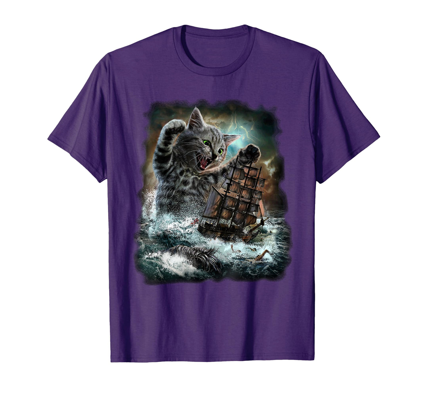 Monster Tabby Cat Ambush Battle Ship T-Shirt