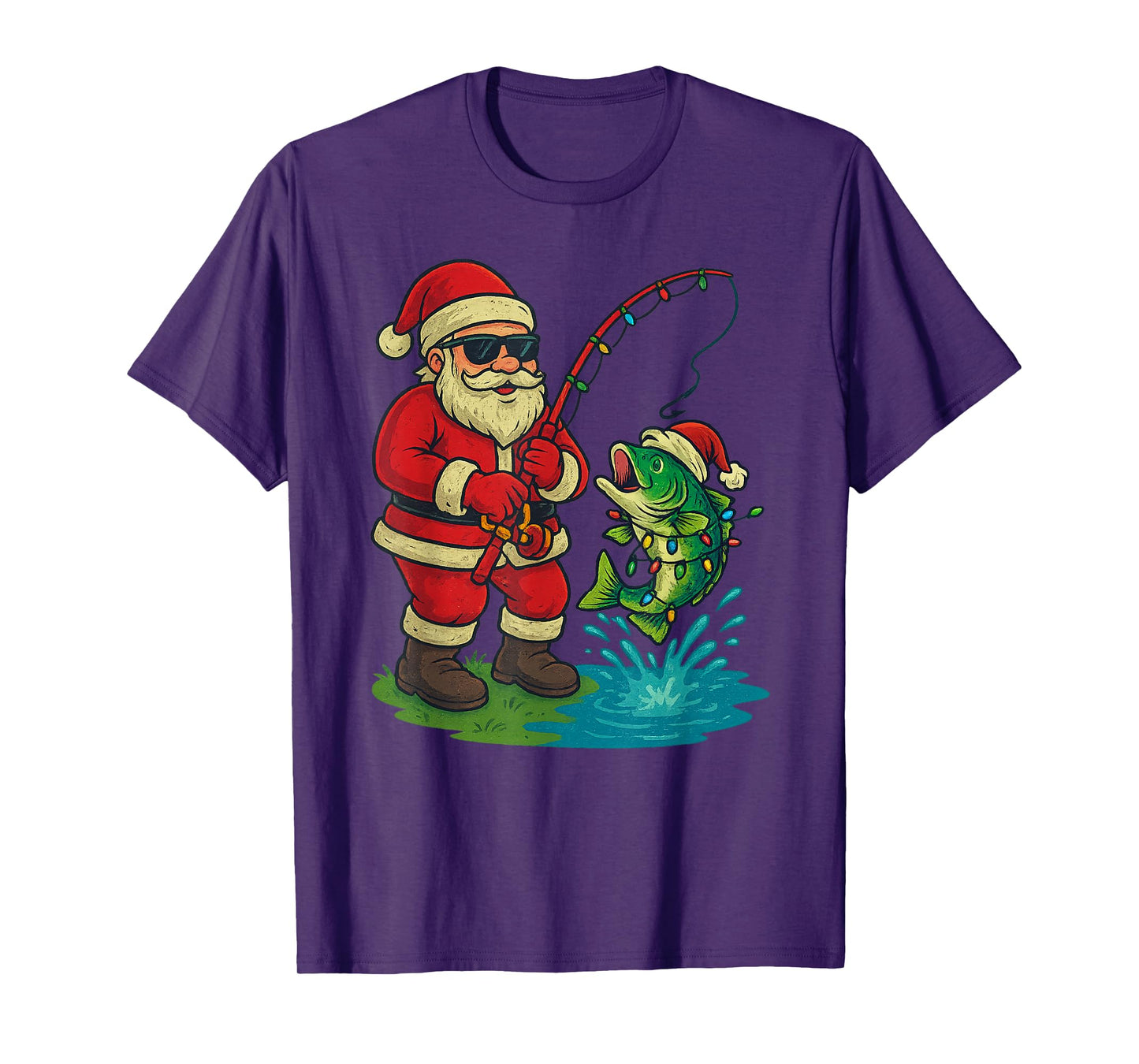 Santa Fishing Christmas Vintage Fish Funny Xmas T-Shirt