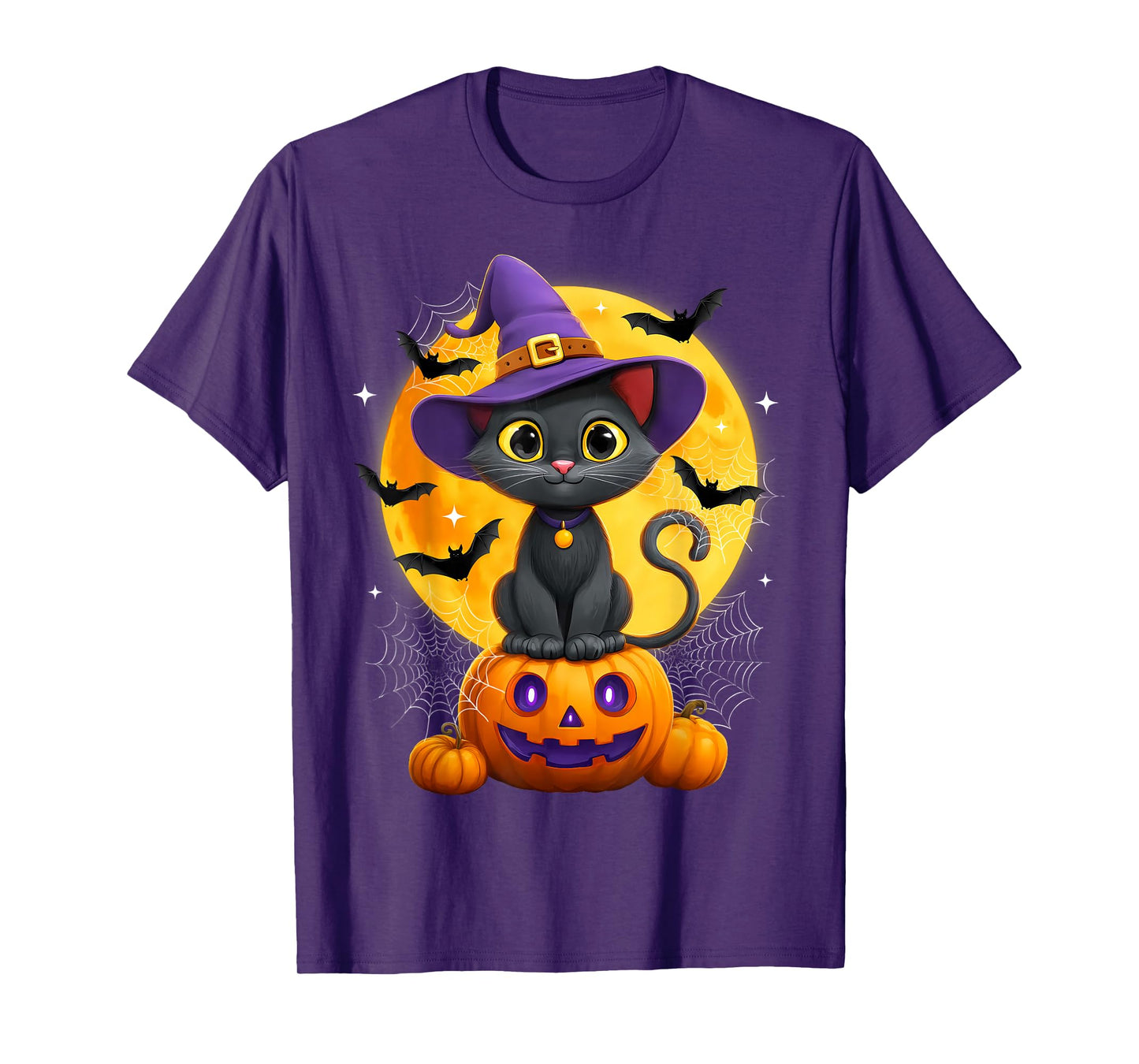 Moon Black Cat Witch Pumpkin Halloween Costume Autumn Fall T-Shirt