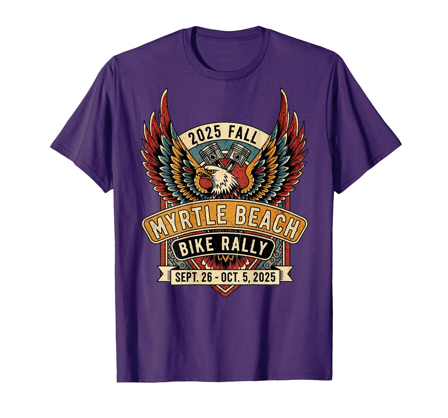 2025 Fall Myrtle Beach Bike Rally with Vintage Art ON Back T-Shirt