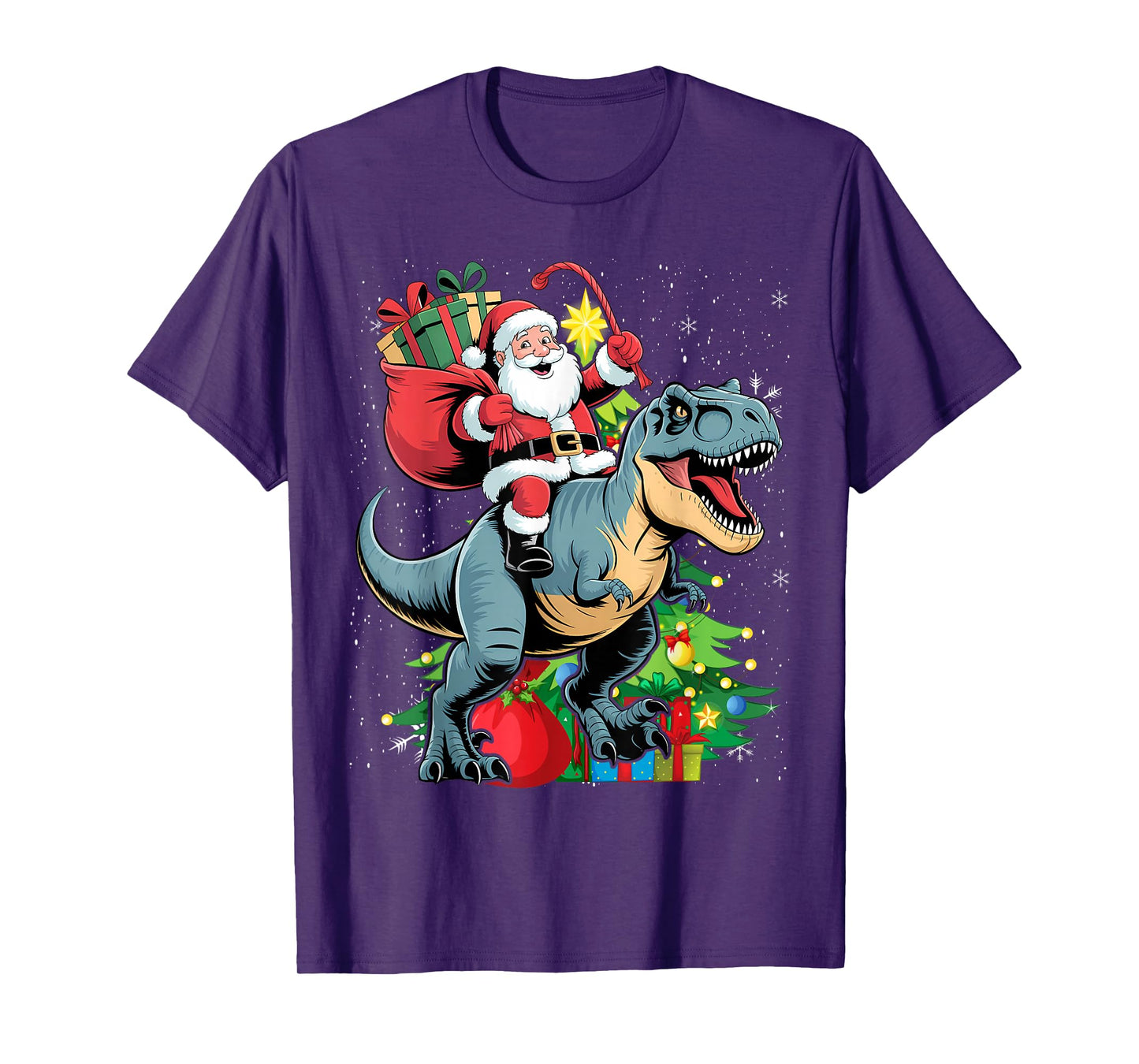 Santa Riding Dinosaur T rex Christmas Boys Men Xmas T-Shirt