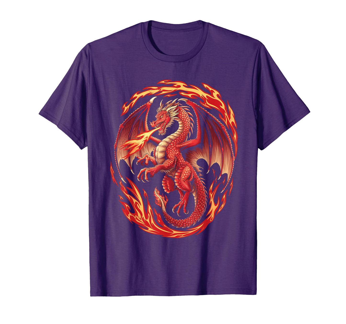 Mythical Red Dragon Breathes Fire On Clouds, Boy Girl Dragon T-Shirt