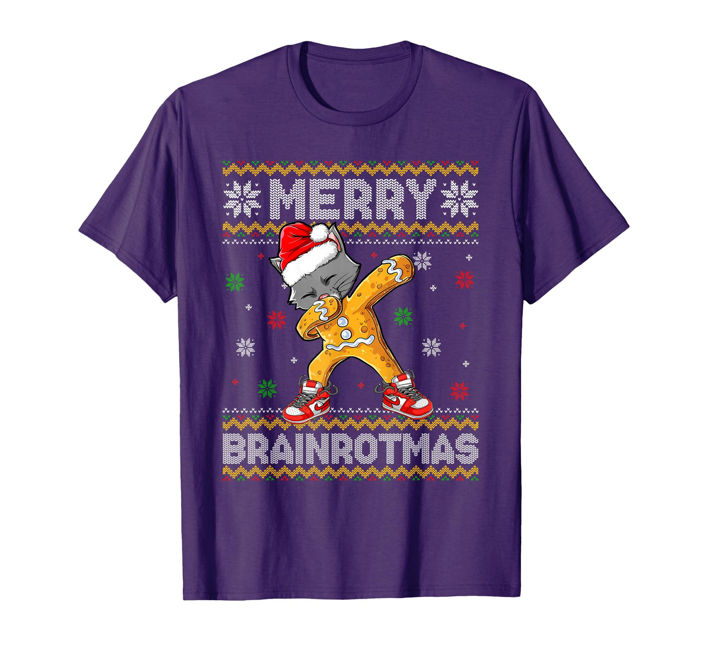 Merry Brainrotmas Christmas Dabbing Gingerbread Cat Holiday T-Shirt