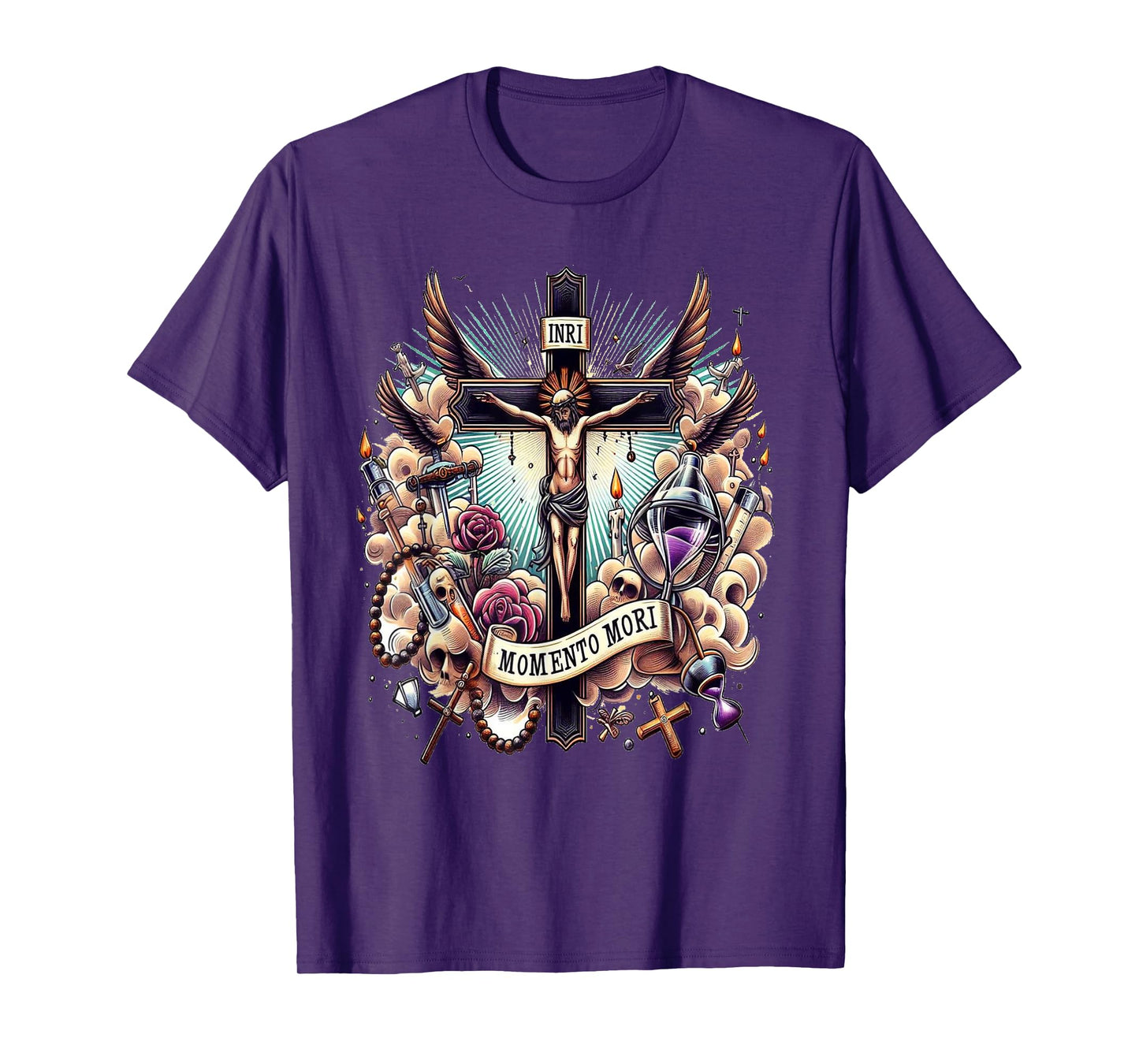 Memento Mori Catholic Crucifix Traditional Latin Mass Skull T-Shirt
