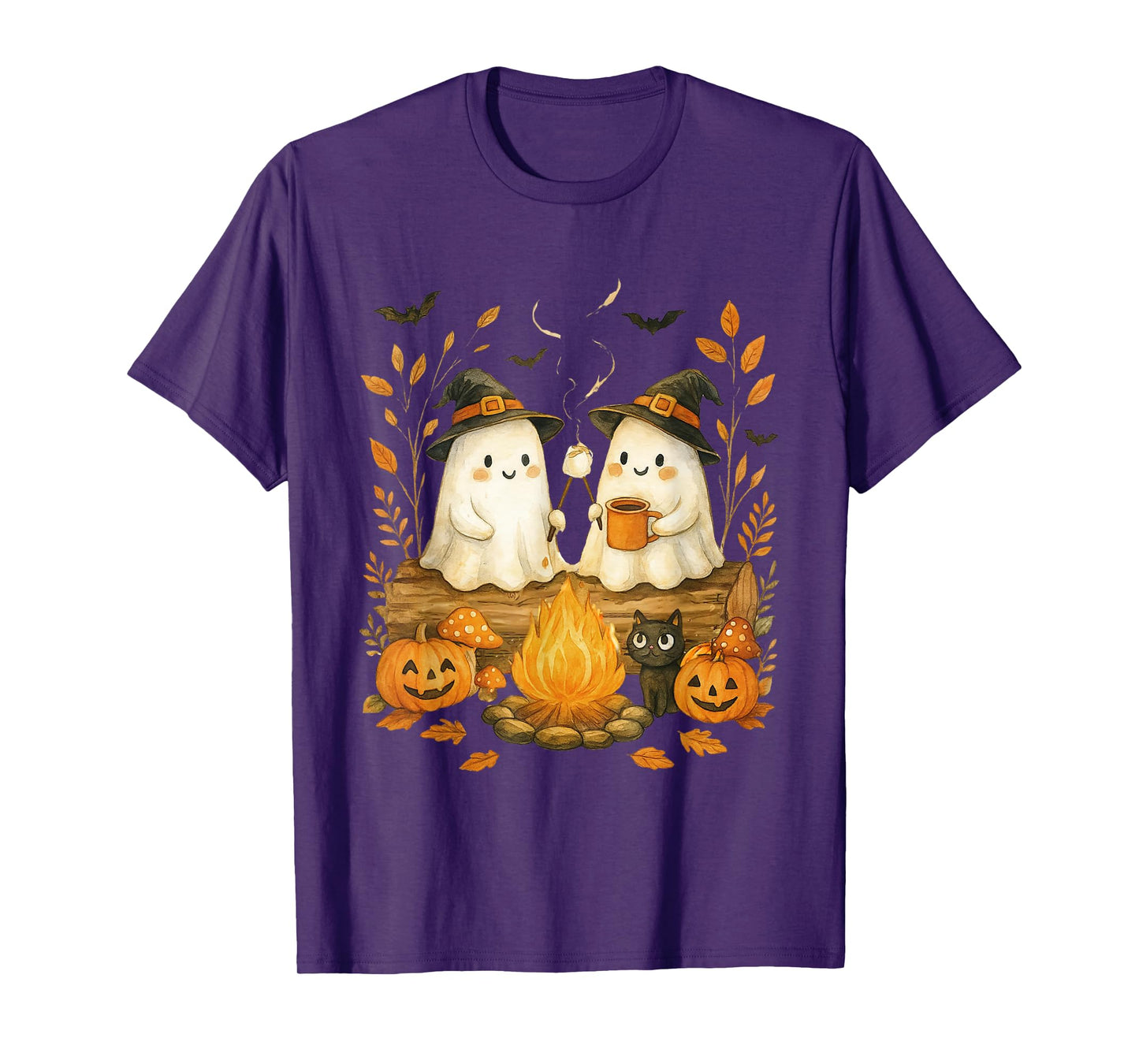 Cute Ghost Camping Campfire Halloween Marshmallow Men Women T-Shirt