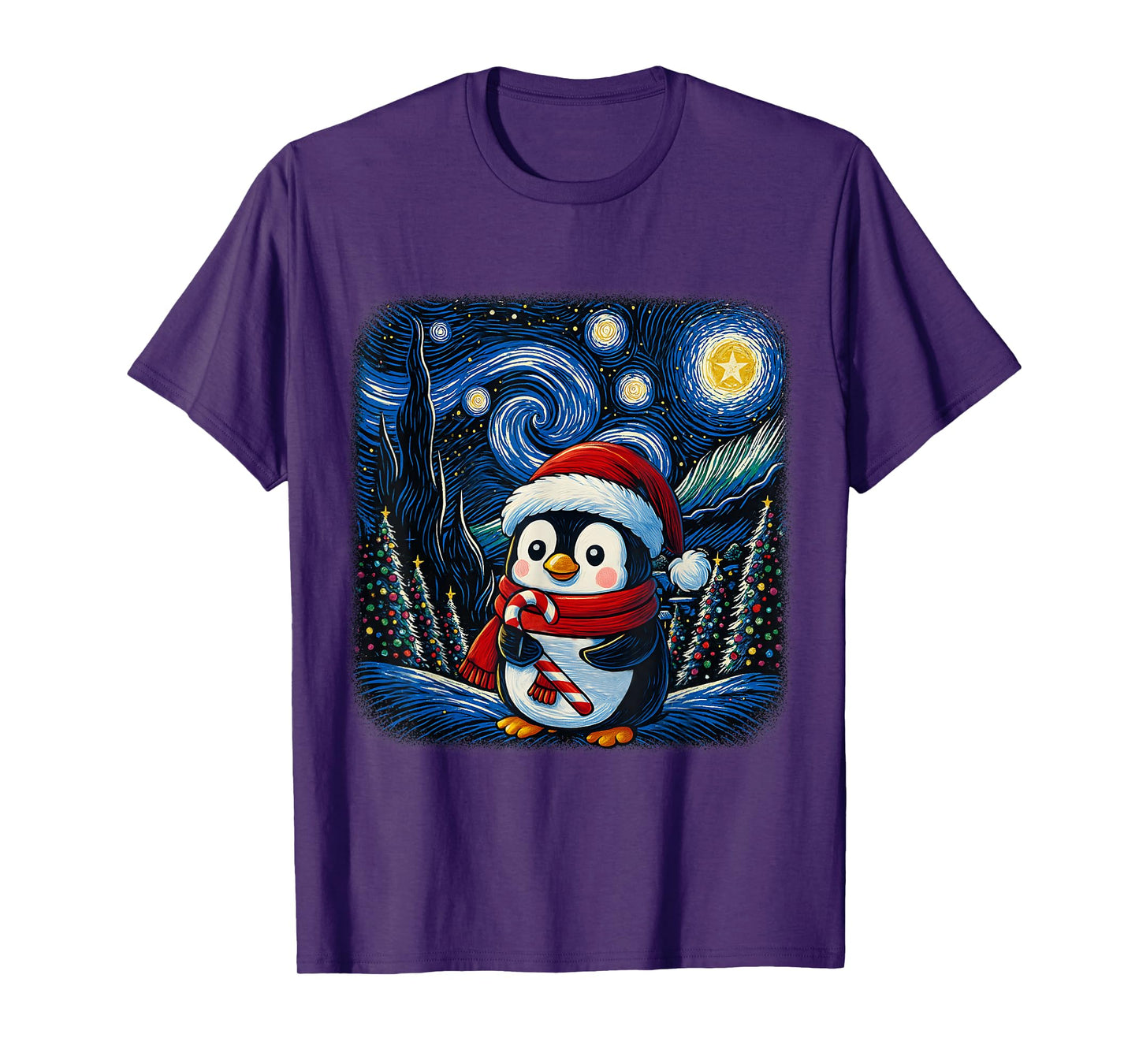 Cute Penguin Starry Night Snowy Christmas Xmas Women T-Shirt