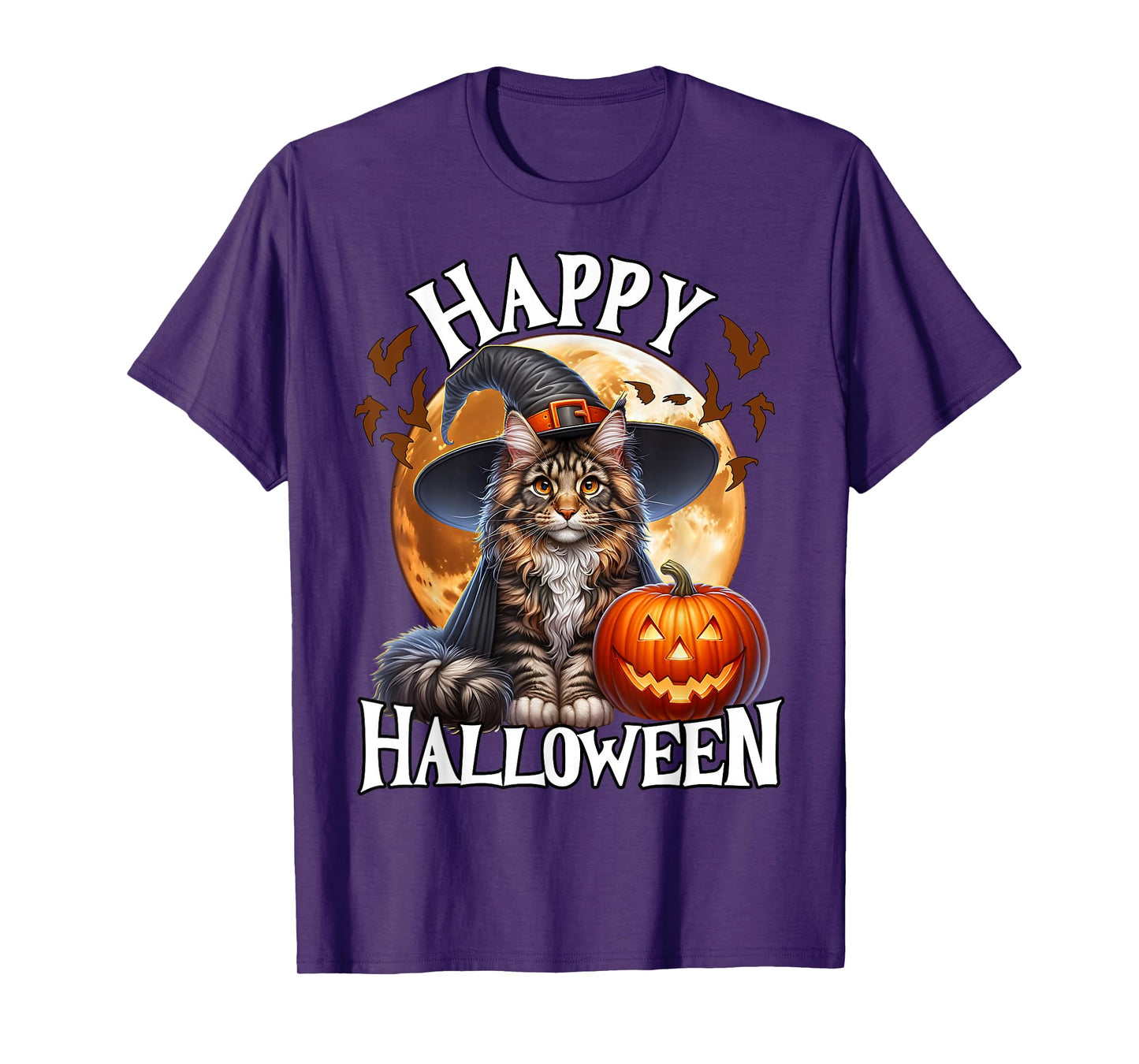 Halloween Maine Coon Cat Witch Costume Halloween Cat T-Shirt