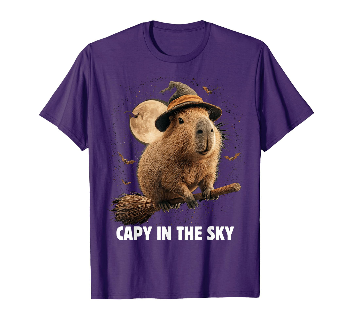 Capybara Witch Broom Funny Halloween Design T-Shirt