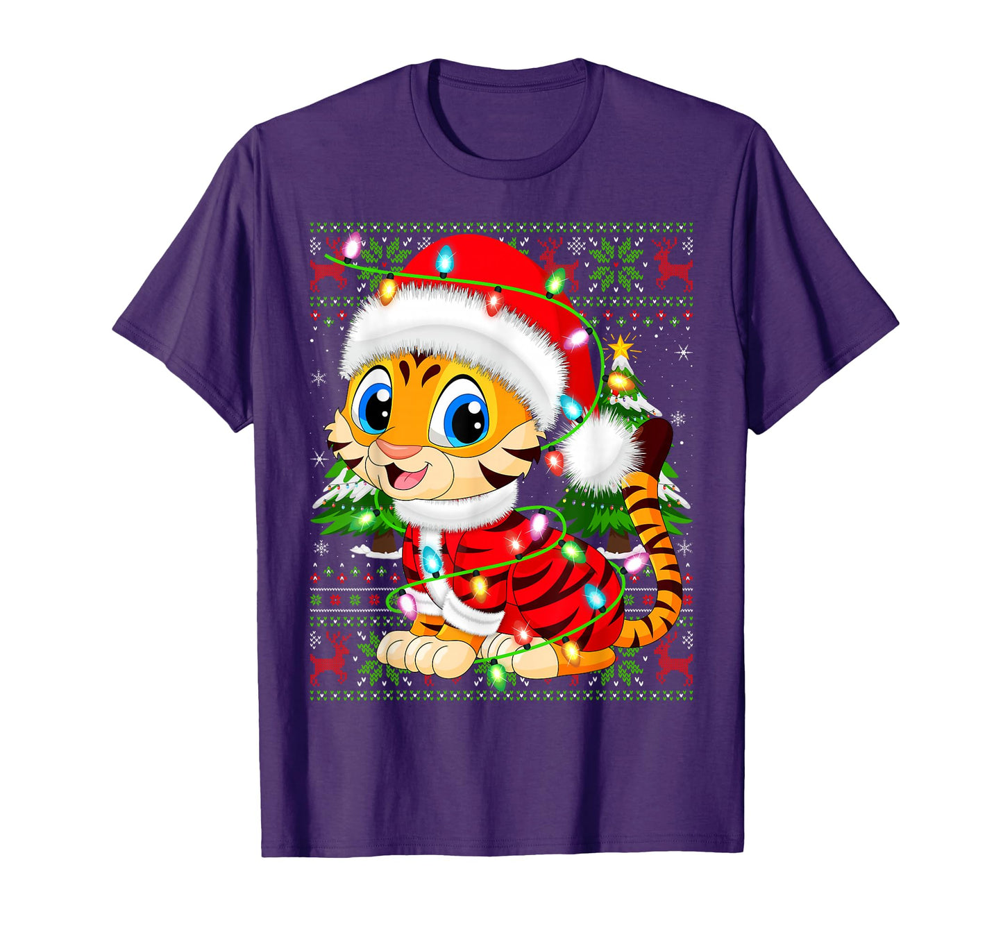 Tiger Christmas Lights Santa Costume Ugly Xmas Sweaters T-Shirt
