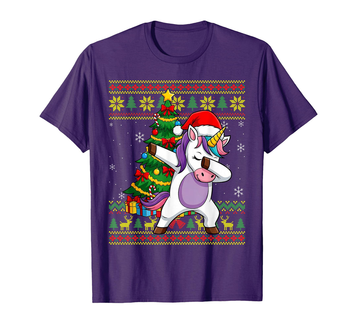Dabbing Santa Unicorn Ugly Christmas Sweater Pattern Women T-Shirt