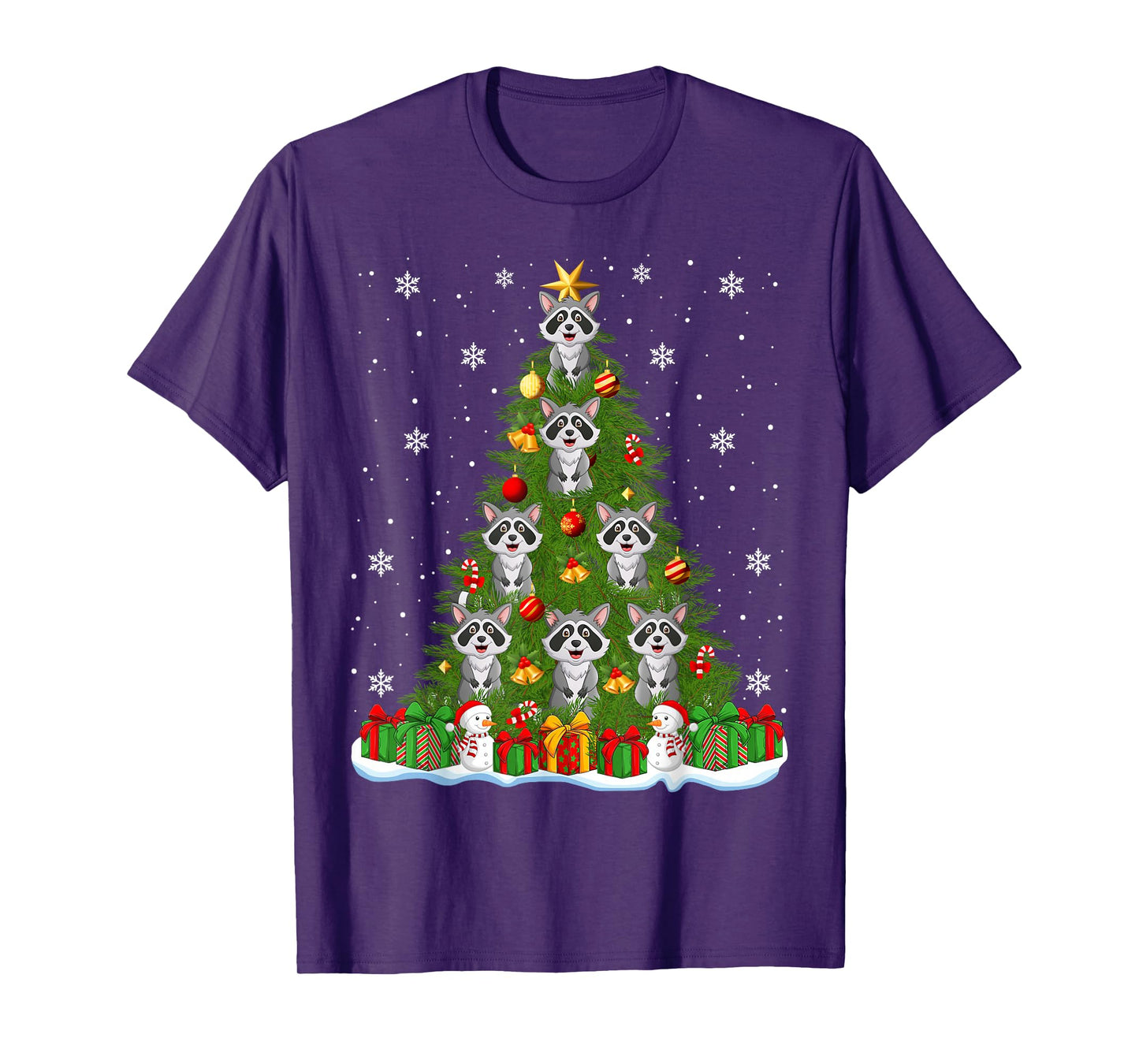 Raccoon Christmas Tree Holiday Decor Funny Xmas Lights T-Shirt