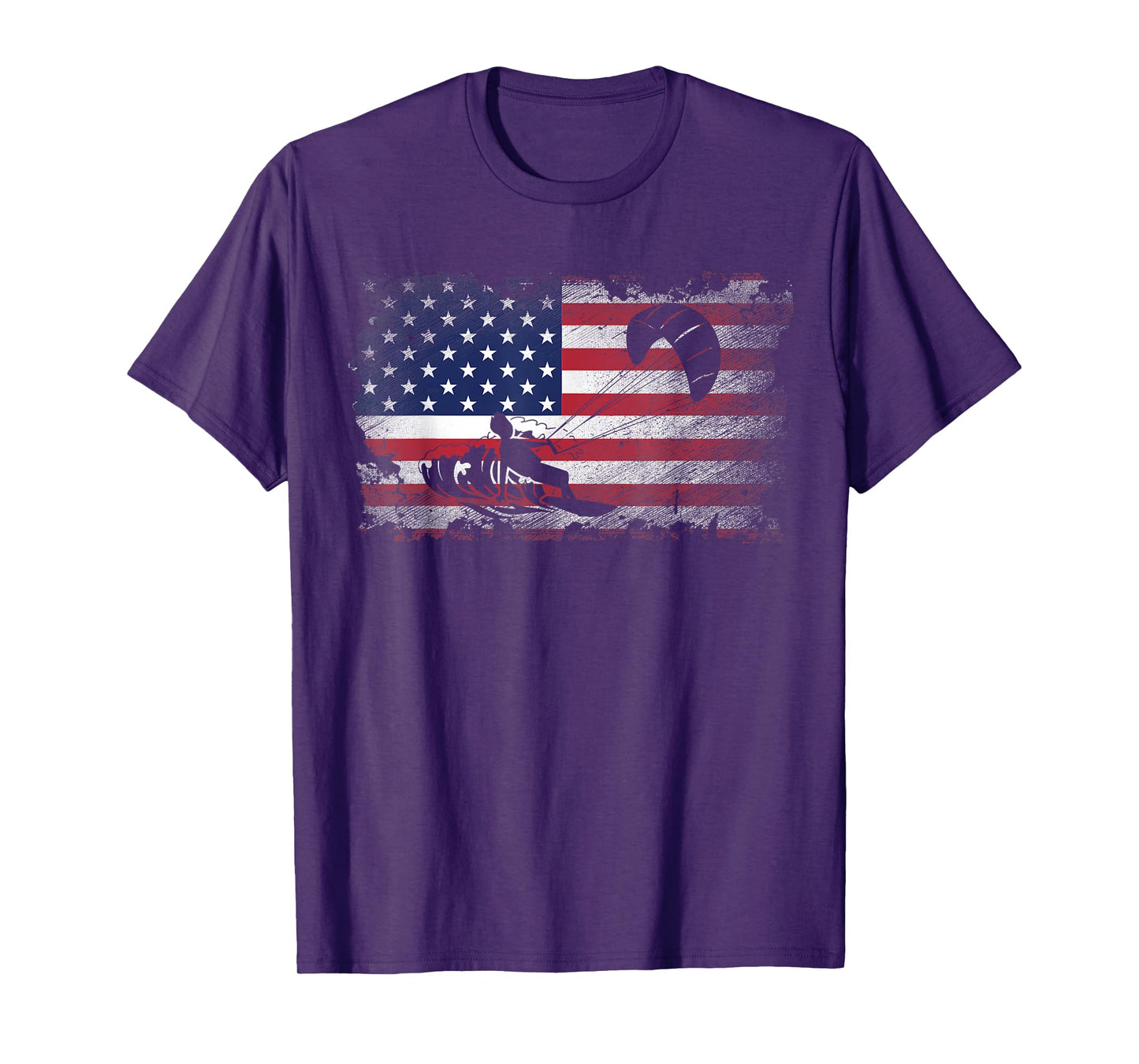 Distressed American Flag Kiteboarding USA Patriotic Gift Women Kids Men T-Shirt