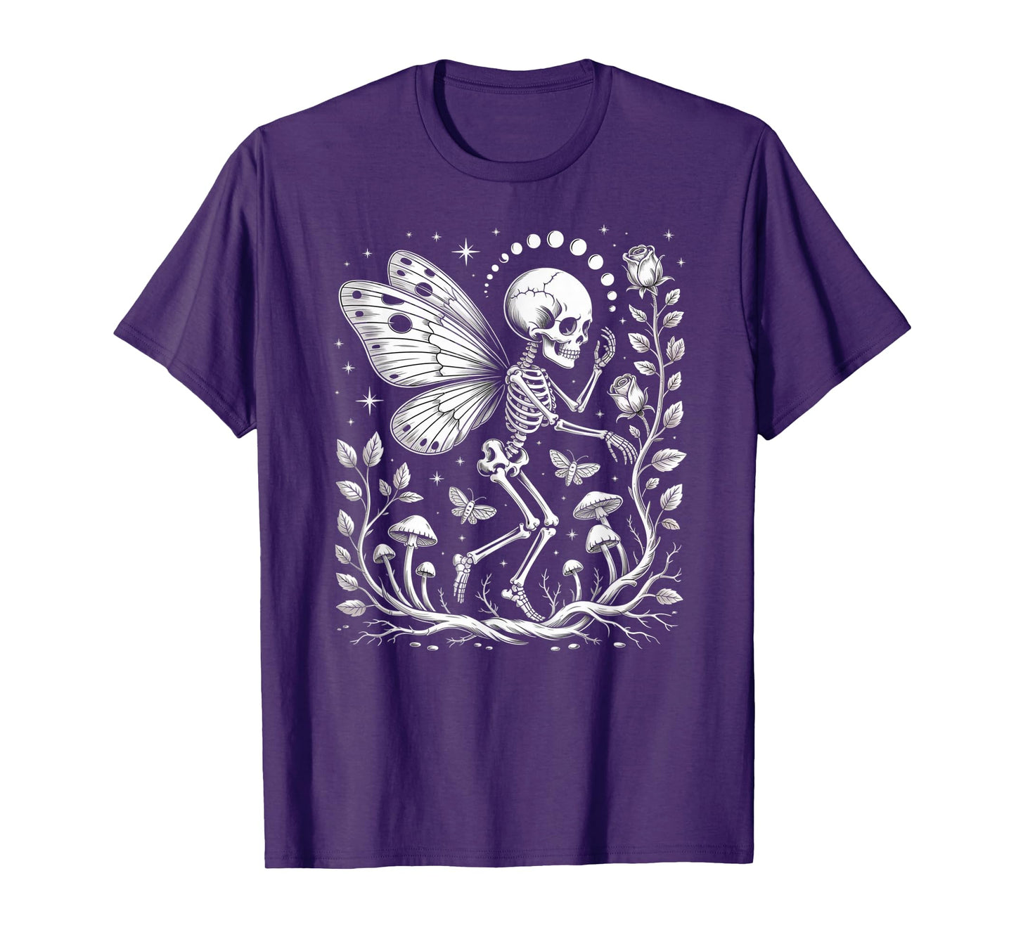 Skeleton Fairy with Roses Mushrooms and Moons T-Shirt