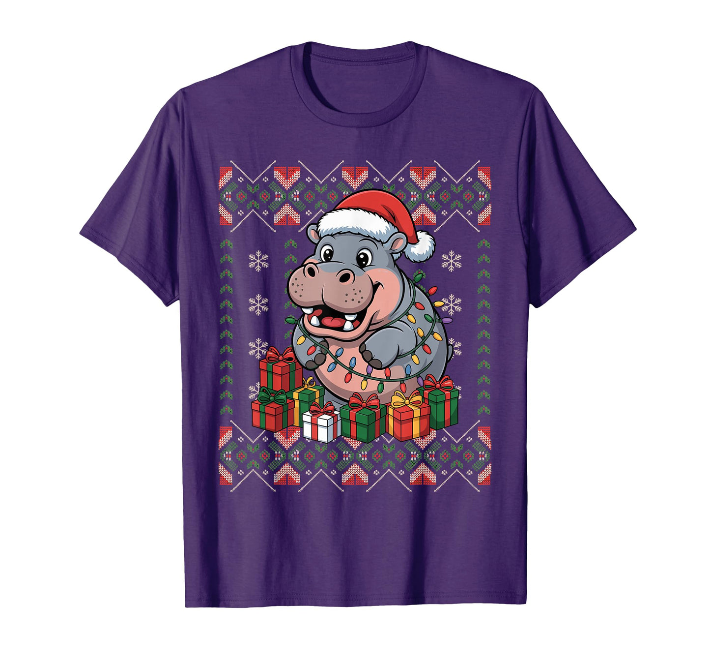 Santa Hippopotamus Christmas Ugly Sweater Holiday Pajamas T-Shirt