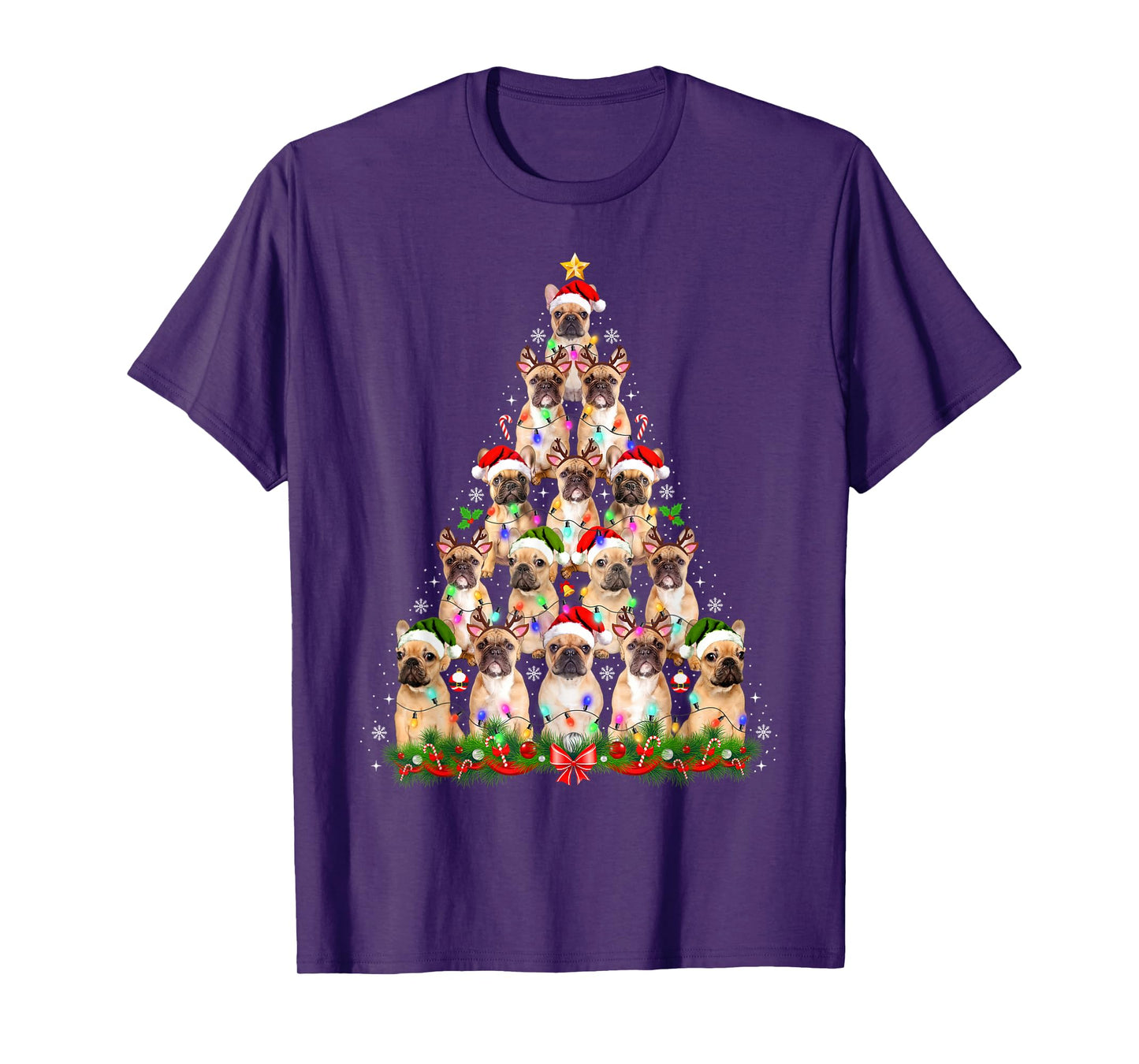 Pug Dog Christmas Tree Lights Funny Xmas Men Women Dog Lover T-Shirt