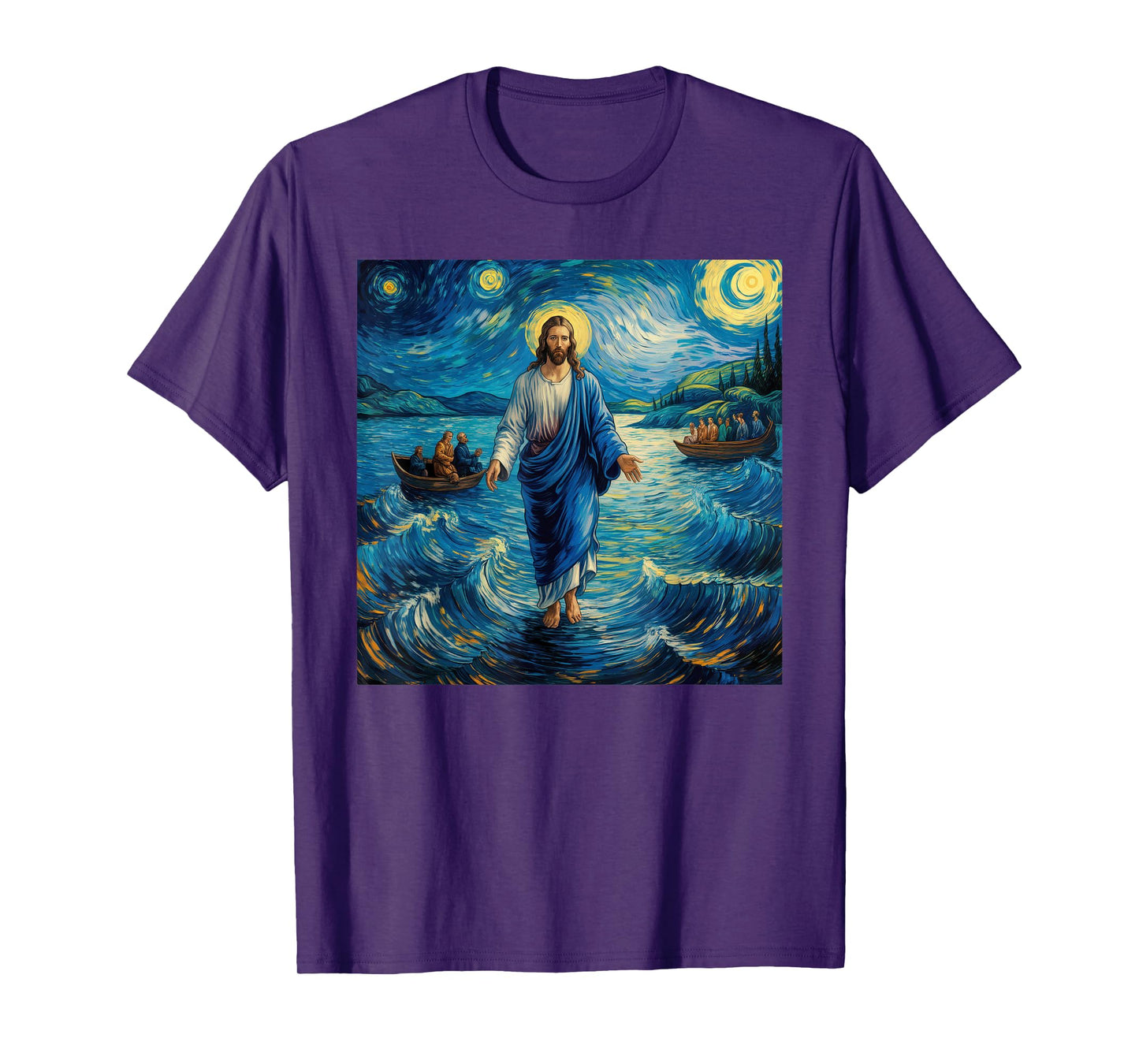 Jesus Walking On Water Van Gogh Starry Night For Christians T-Shirt