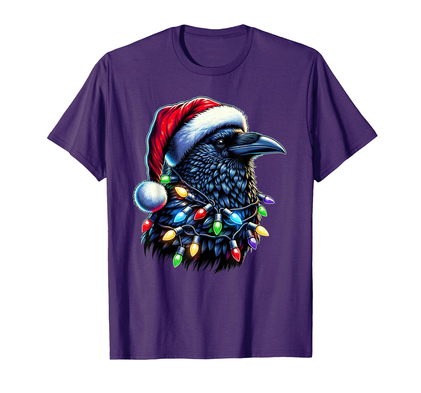 Raven Santa Christmas Tree Lighting Men Women Xmas Funny T-Shirt