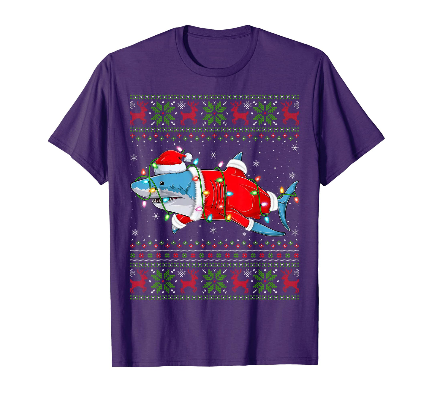 Shark Christmas Lights Santa Costume Ugly Xmas Sweaters T-Shirt