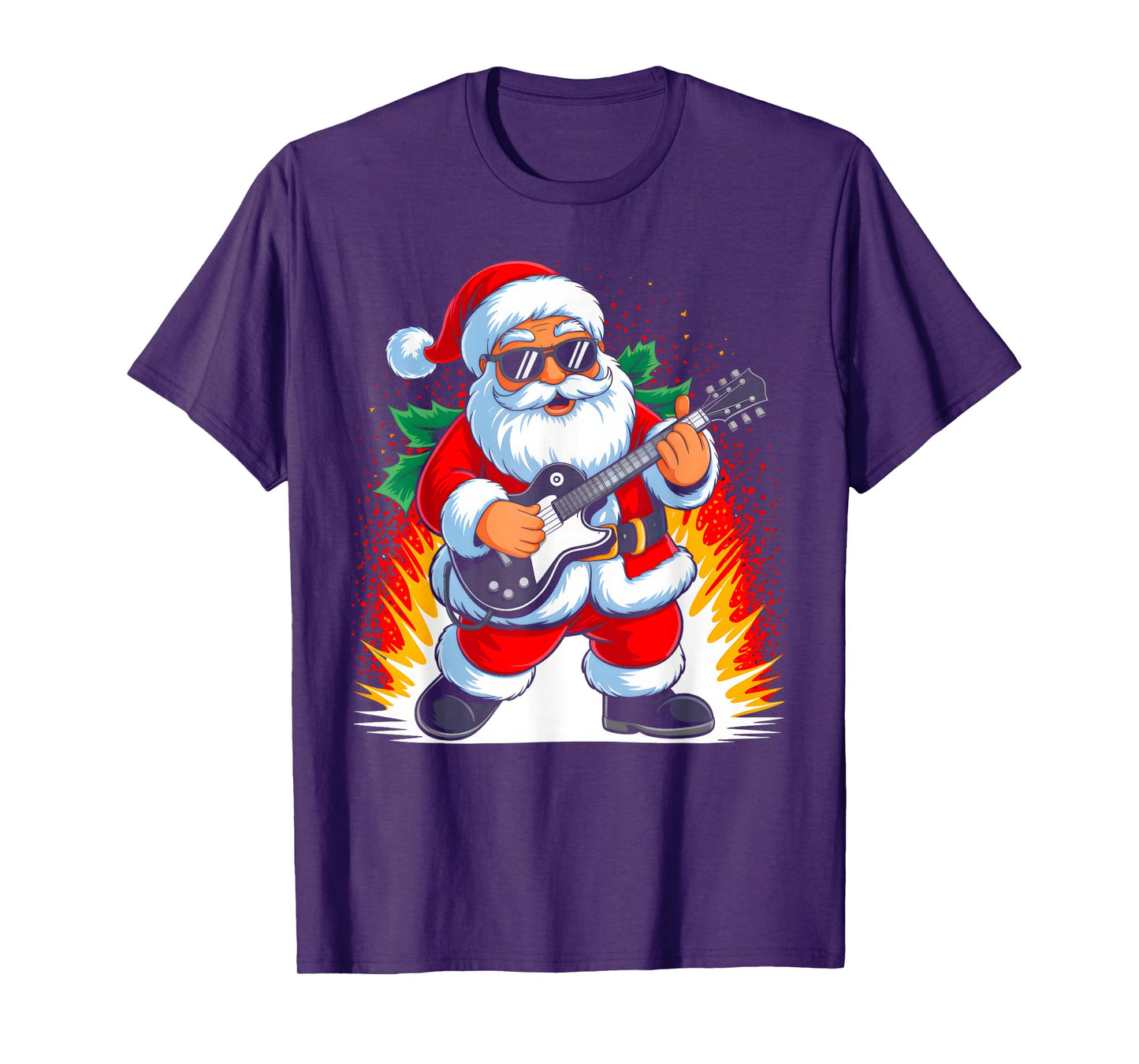 Guitar Rock Santa Playing Drums Funny Christmas Music Lover T-Shirt