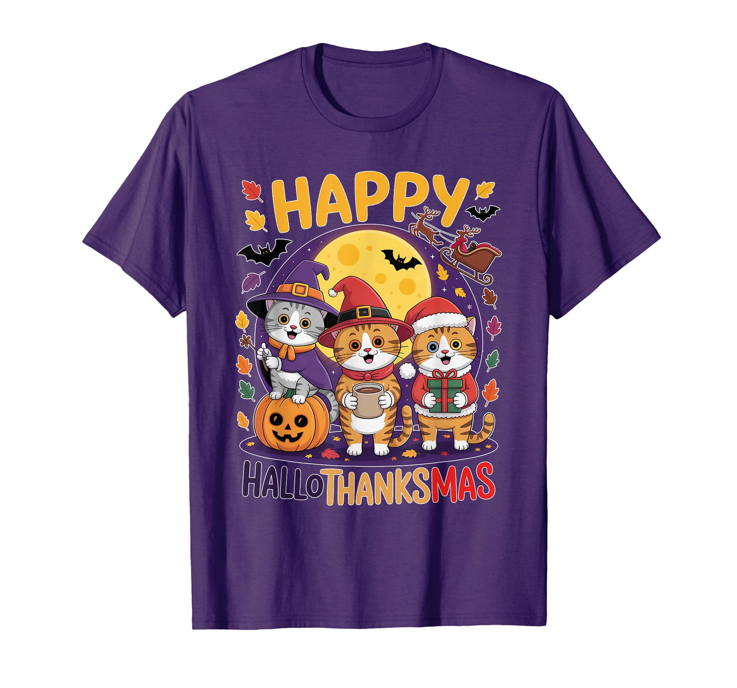Cat Hallothanksmas Kitten Halloween Thanksgiving Christmas T-Shirt