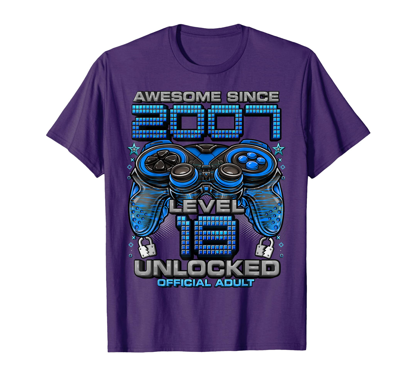 Level 18 Unlocked Awesome Since 2007 18th Birthday Gaming T-Shirt