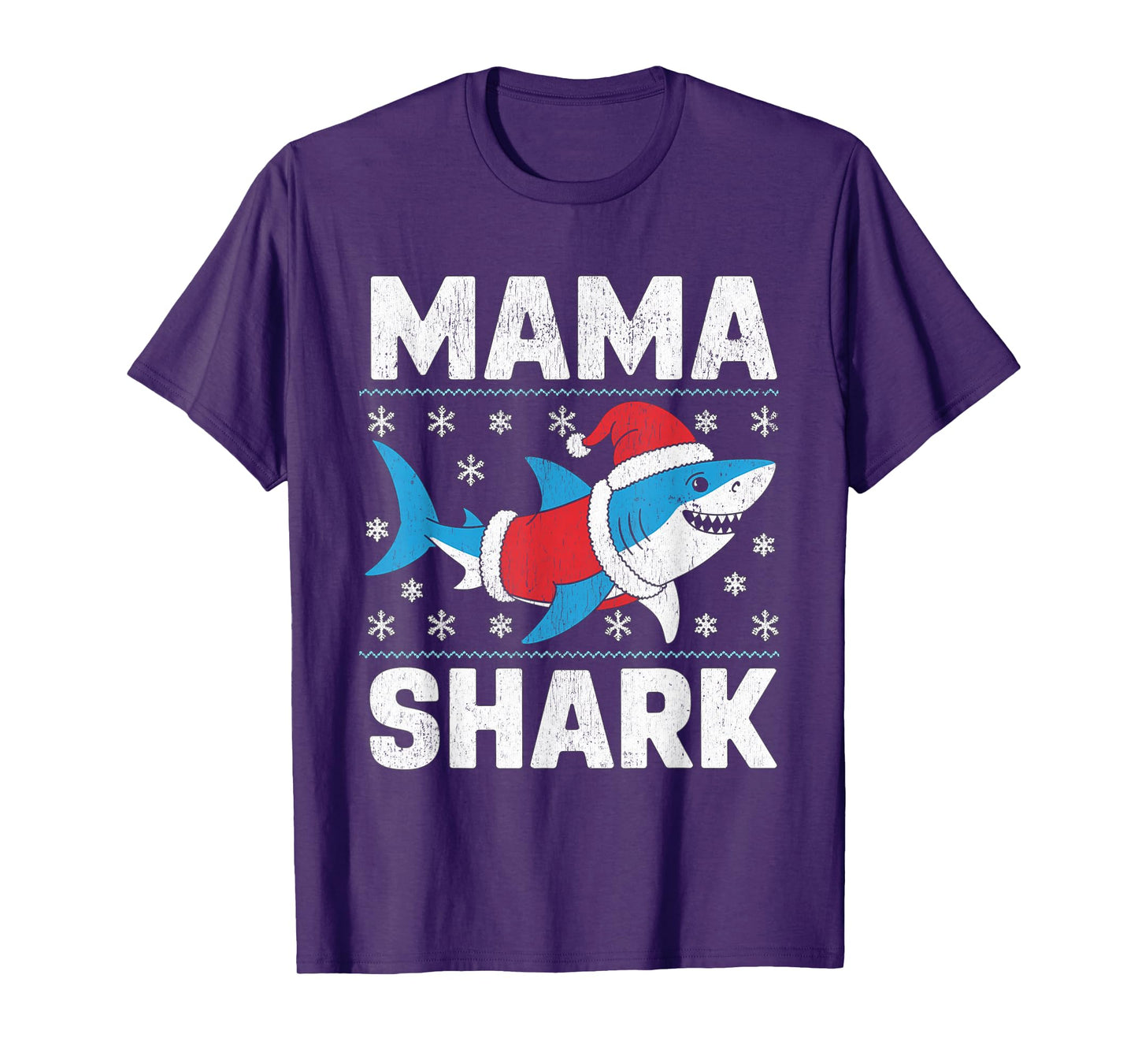 Mama Shark Funny Shark Santa Hat Ugly Christmas Sweater T-Shirt