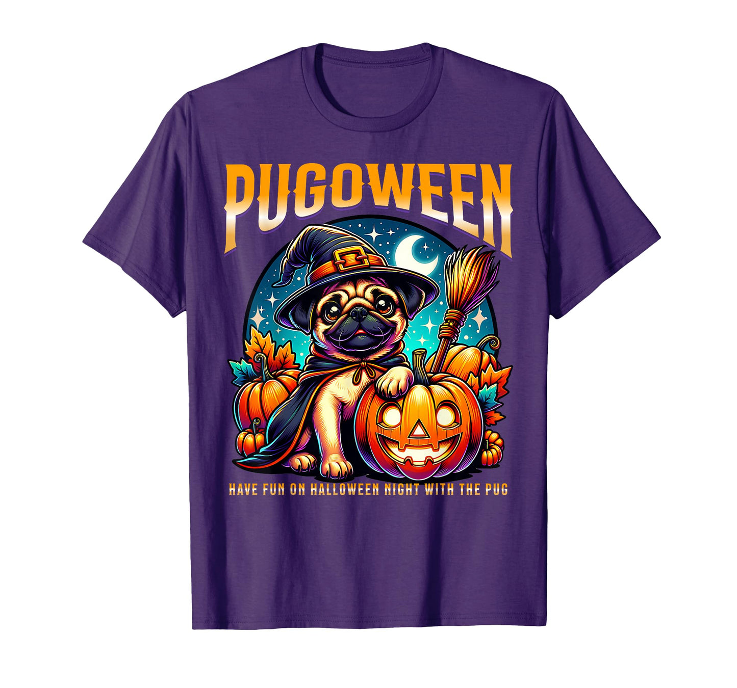 Pugoween Halloween Pug Dog Witch Pumpkin Costume Fun T-Shirt