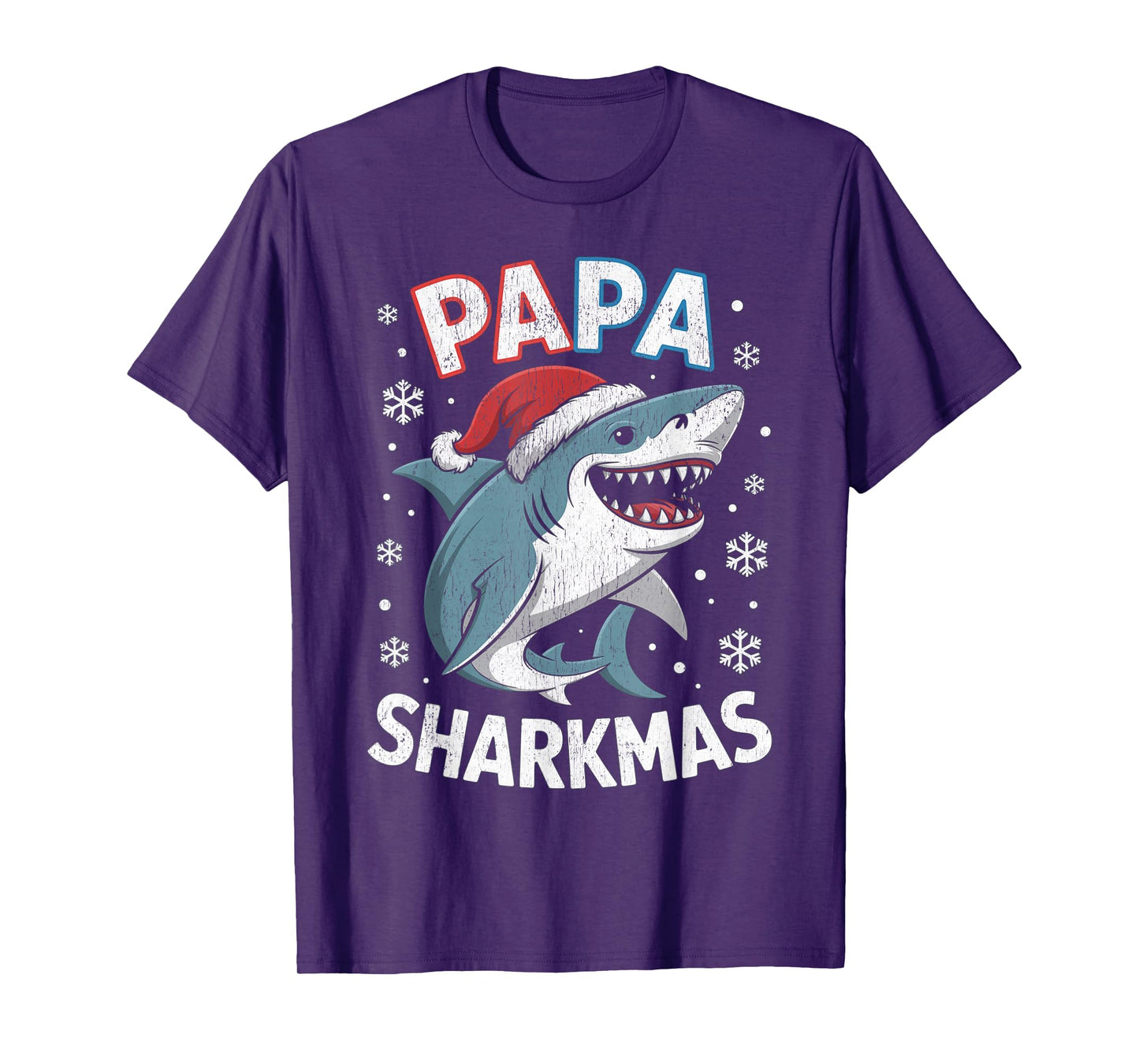 Papa Sharkmas Funny Shark Santa Hat Ugly Christmas Sweater T-Shirt
