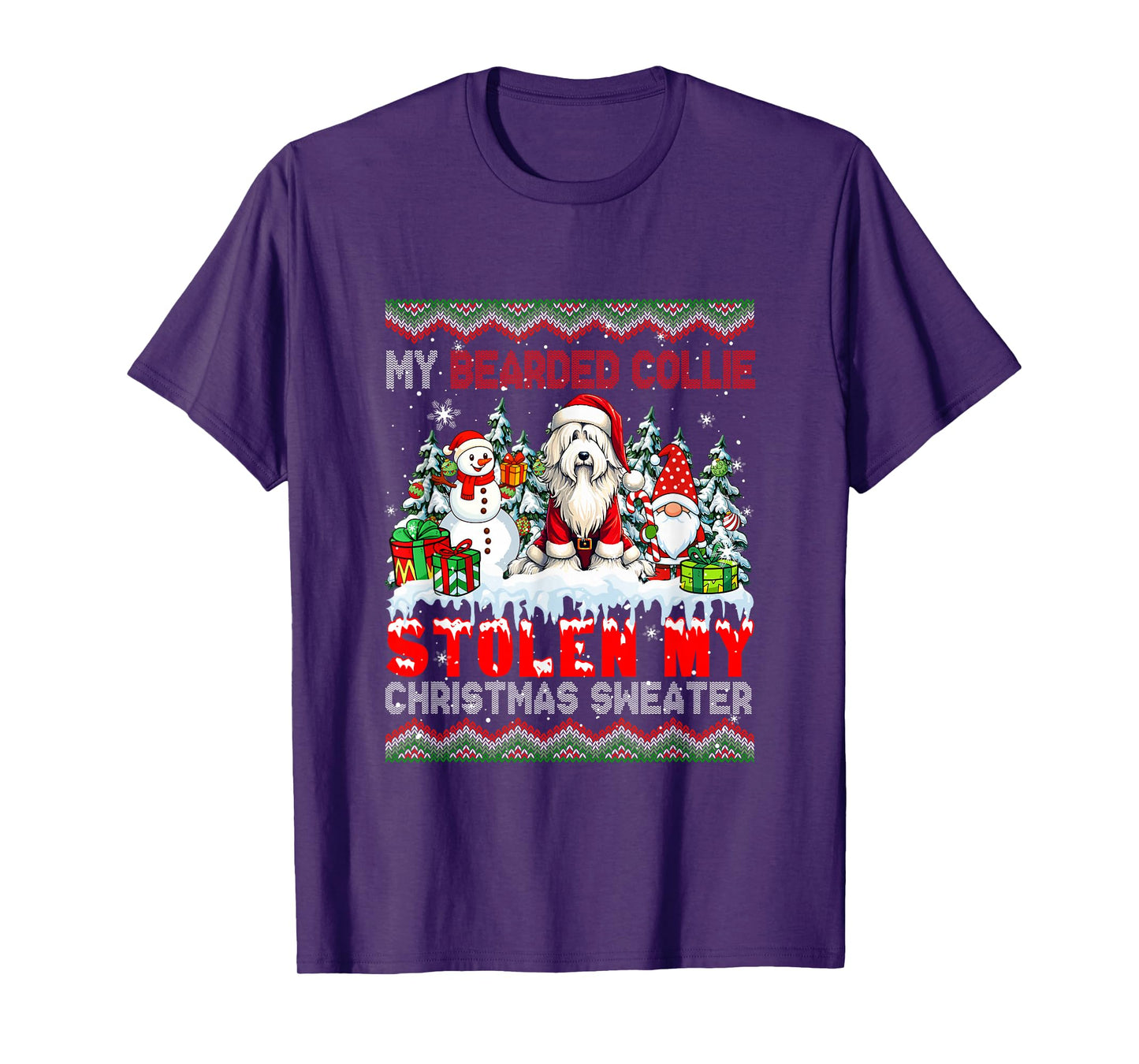 My Bearded Collie Stolen Christmas Sweater Santa Dog Gnome T-Shirt