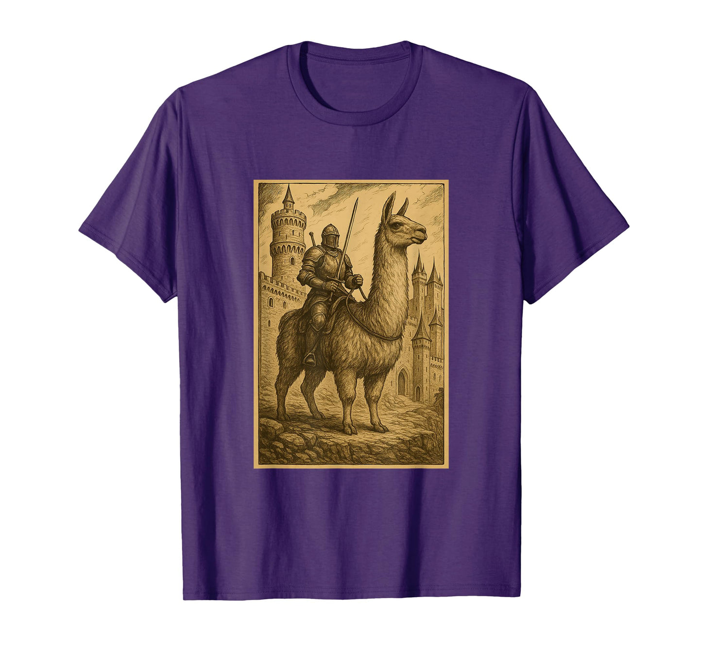 Medieval Knight Riding a Llama Fantasy Art Surreal Rider T-Shirt