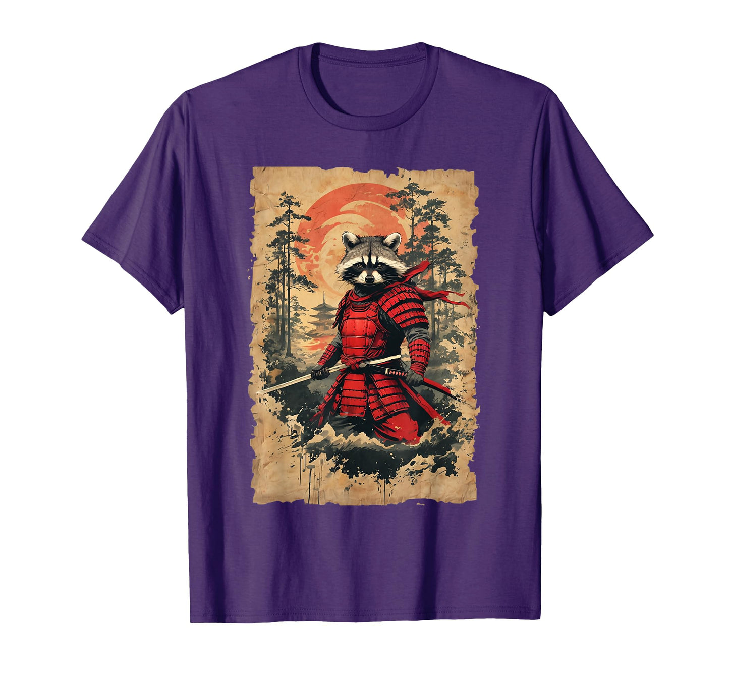 Japanese Samurai Raccoon Warrior Vintage Style Graphic T-Shirt