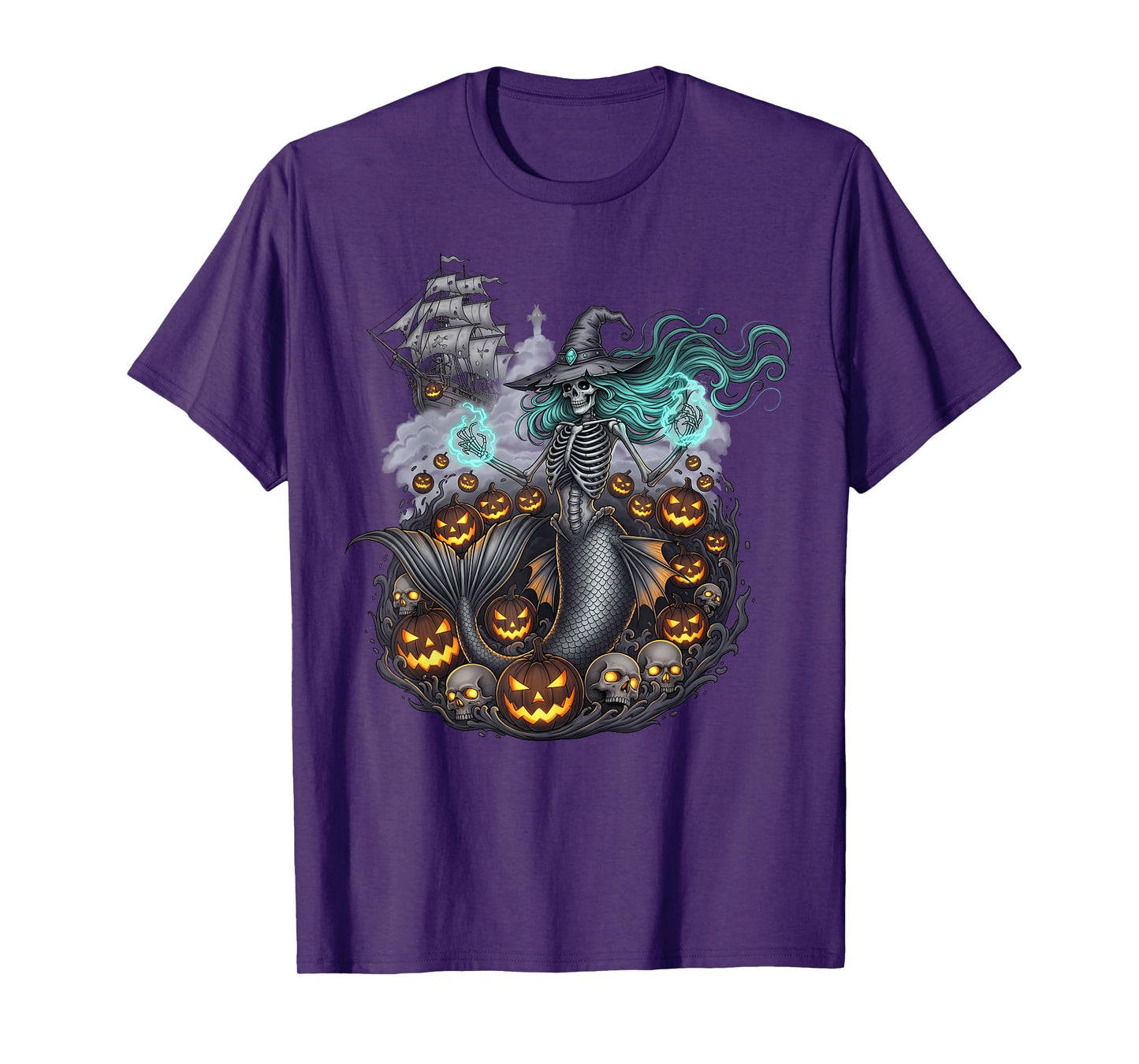 Halloween Mermaid Skeleton Witch Costume Spooky Apparel T-Shirt