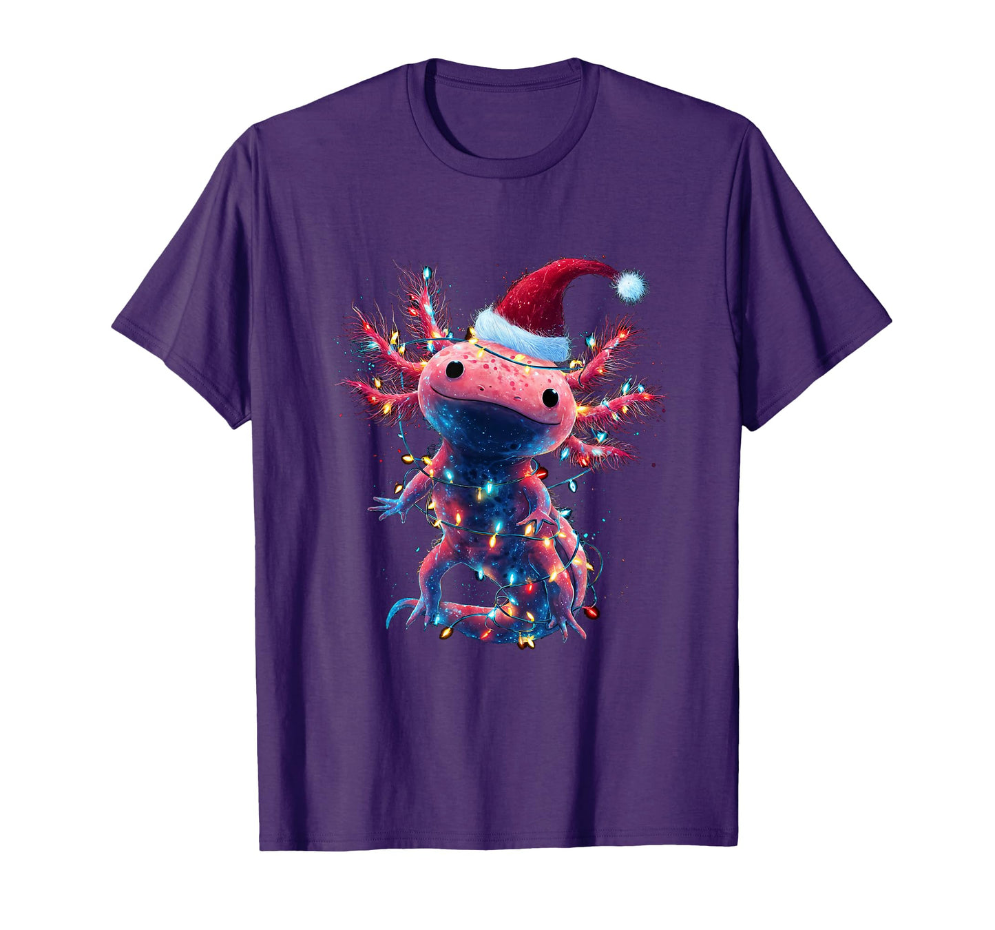 Christmas Axolotl with Santa Hat Xmas Lights Festive Axolotl T-Shirt