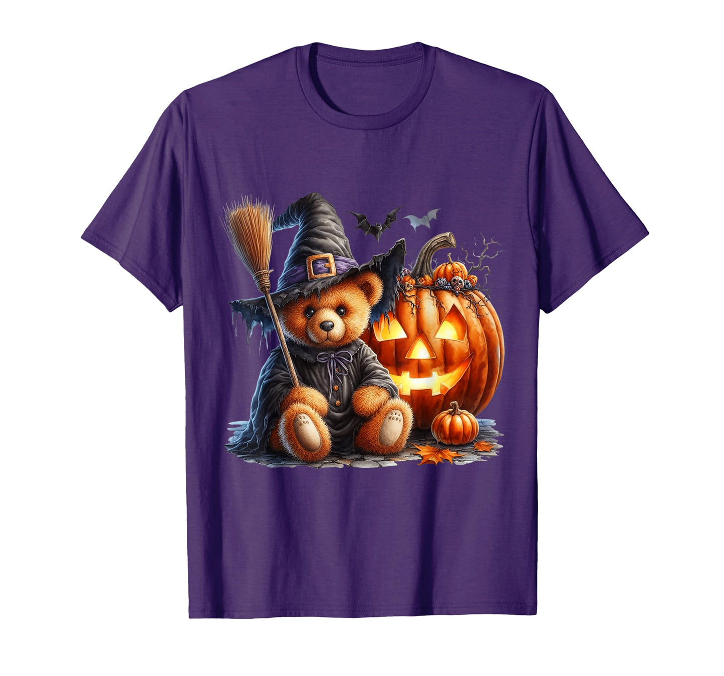 Cute Bear Witch Flying Halloween Moon Pumpkin Party Tee T-Shirt