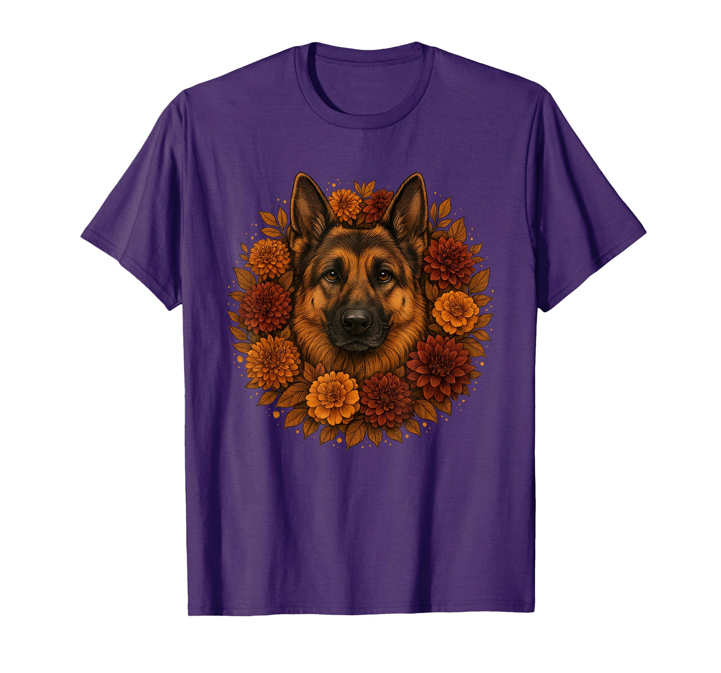 Vintage German Shepherd Autumn Floral Dog Fall Flowers T-Shirt