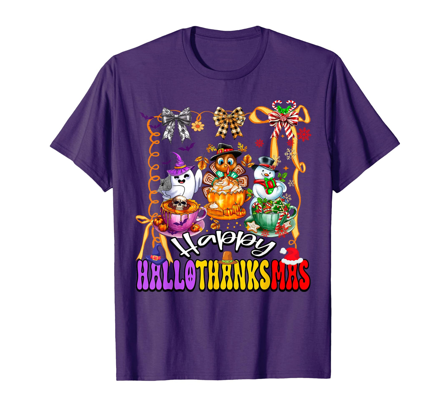 Happy Hallothanksmas Coquette Bow Coffee Latte Together Love T-Shirt