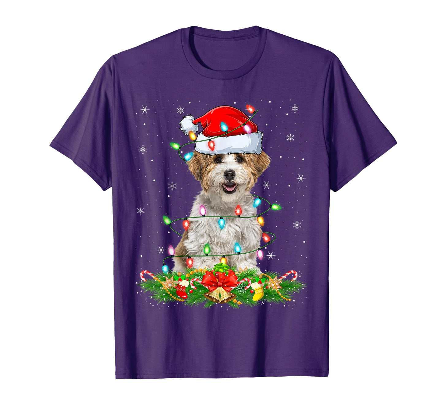 Havanese Dog Christmas Lights Funny Santa Hat Xmas T-Shirt