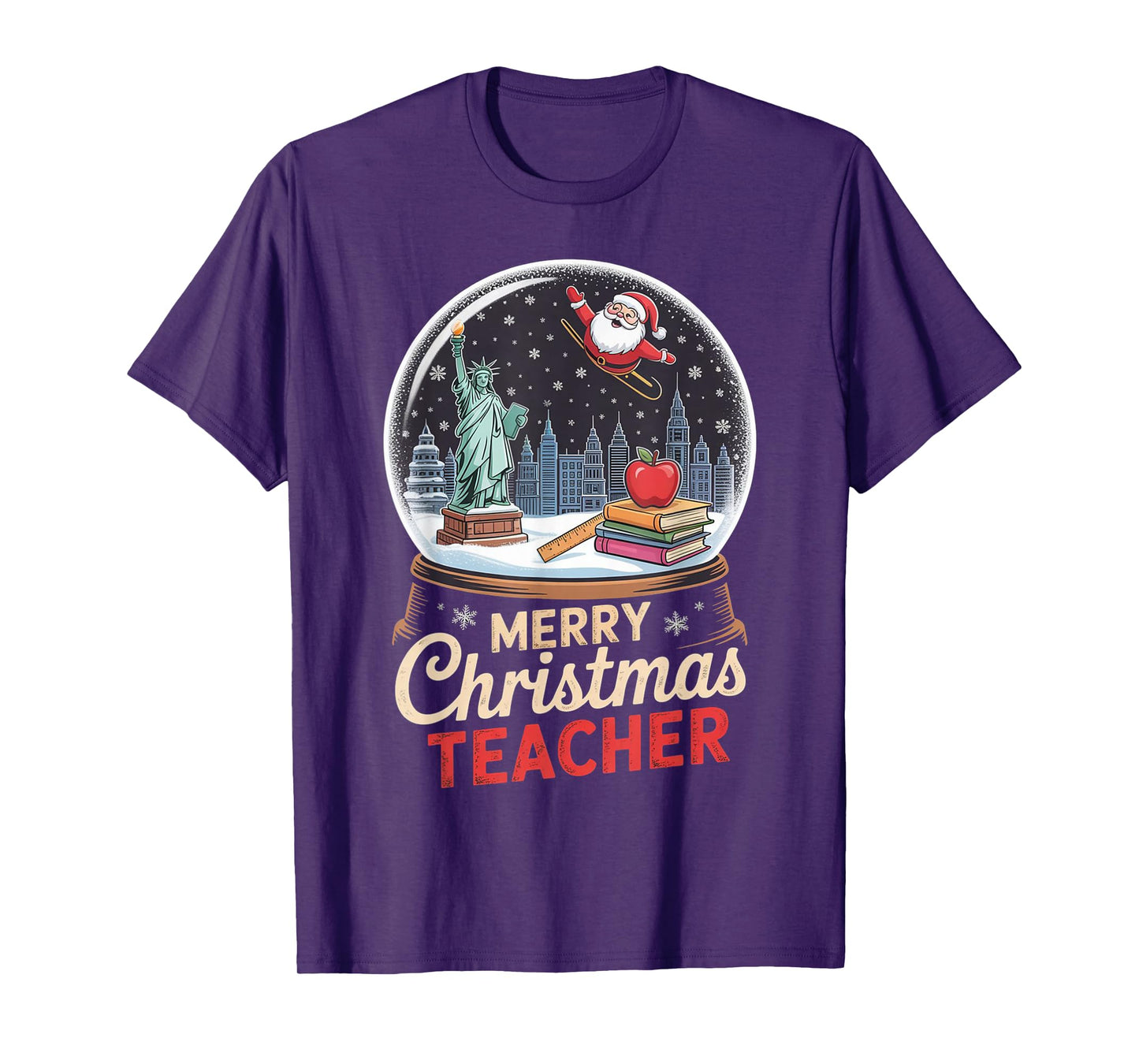 Merry Christmas New York Skyline in Snow Globe for Teachers T-Shirt