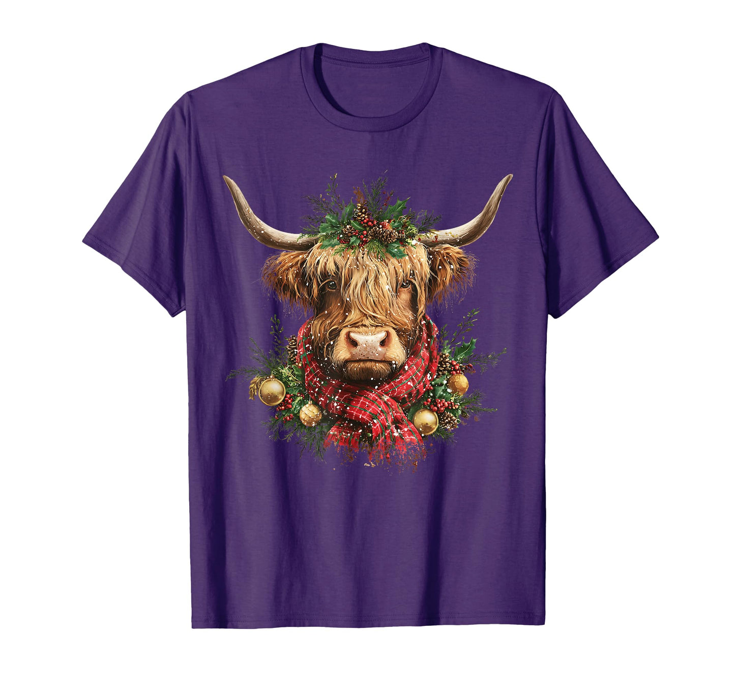 Cute Highland Cow Christmas Santa Lover Farm Xmas Pajamas T-Shirt